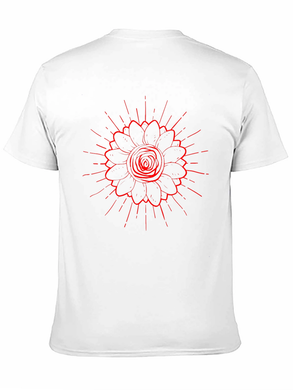 Black Tee with Red Floral Burst Design