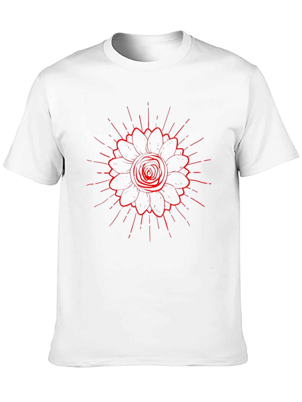 Black Tee with Red Floral Burst Design