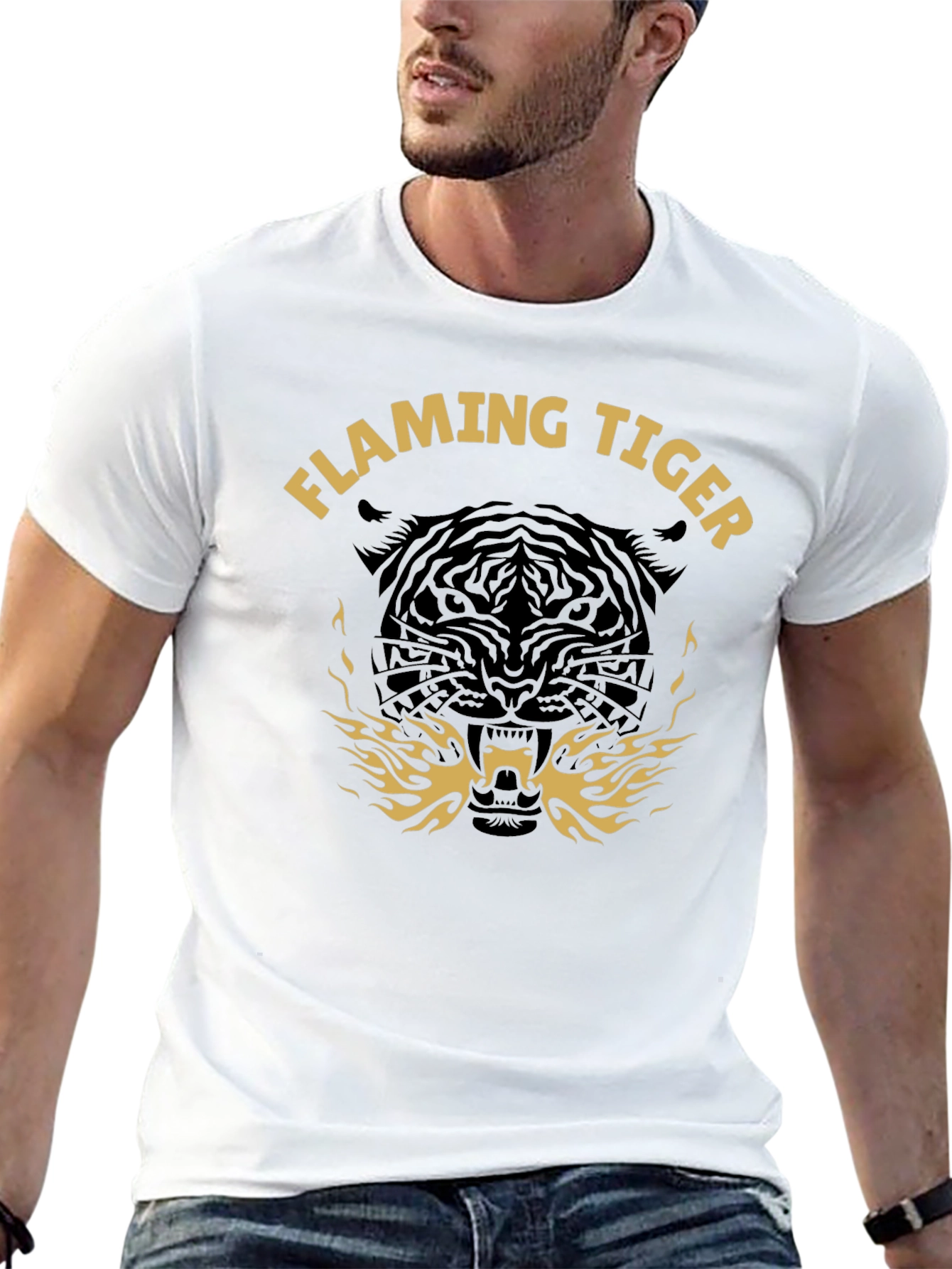 Flaming Tiger Graphic T-Shirt - Bold Black Tee
