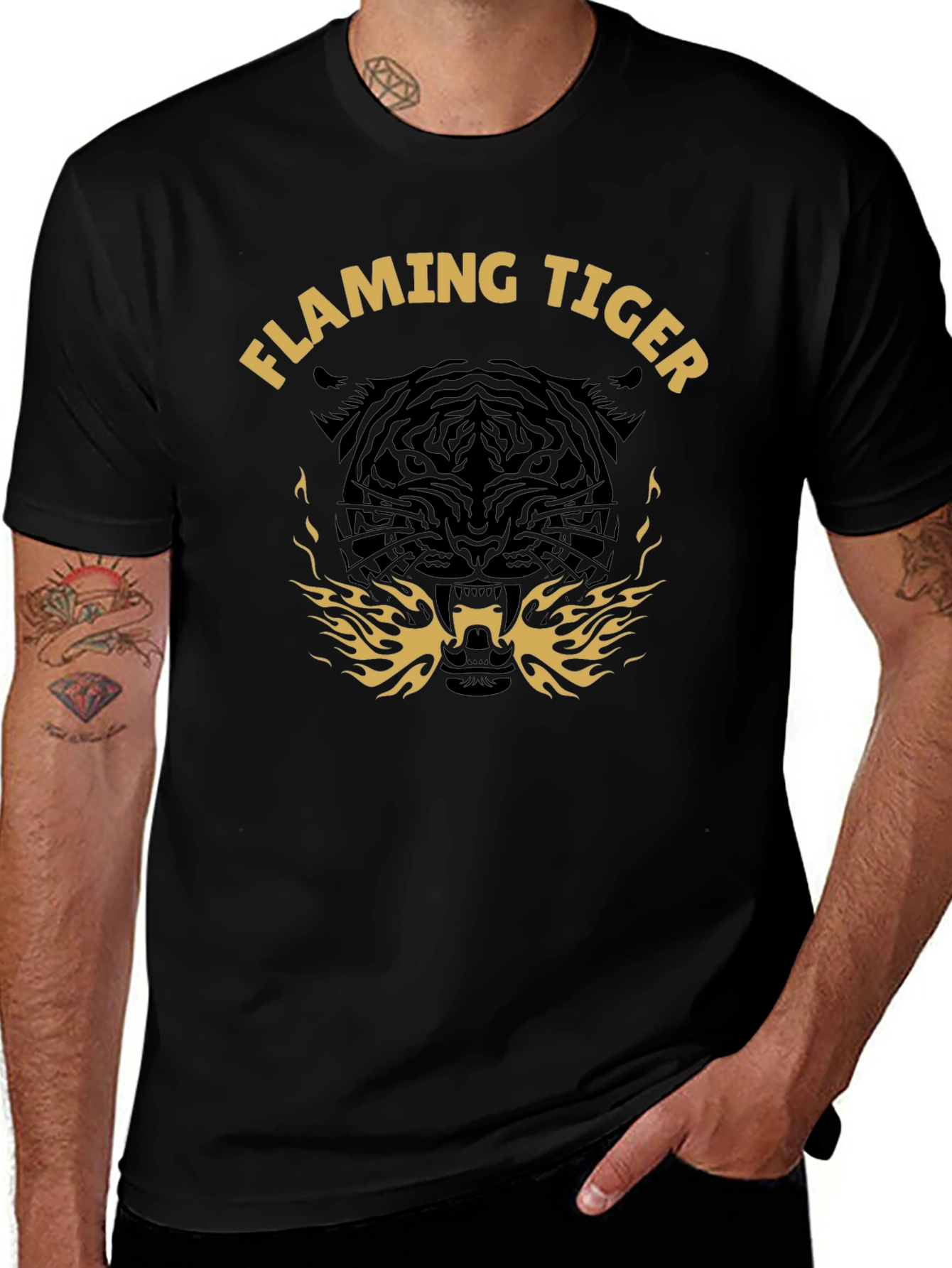 Flaming Tiger Graphic T-Shirt - Bold Black Tee
