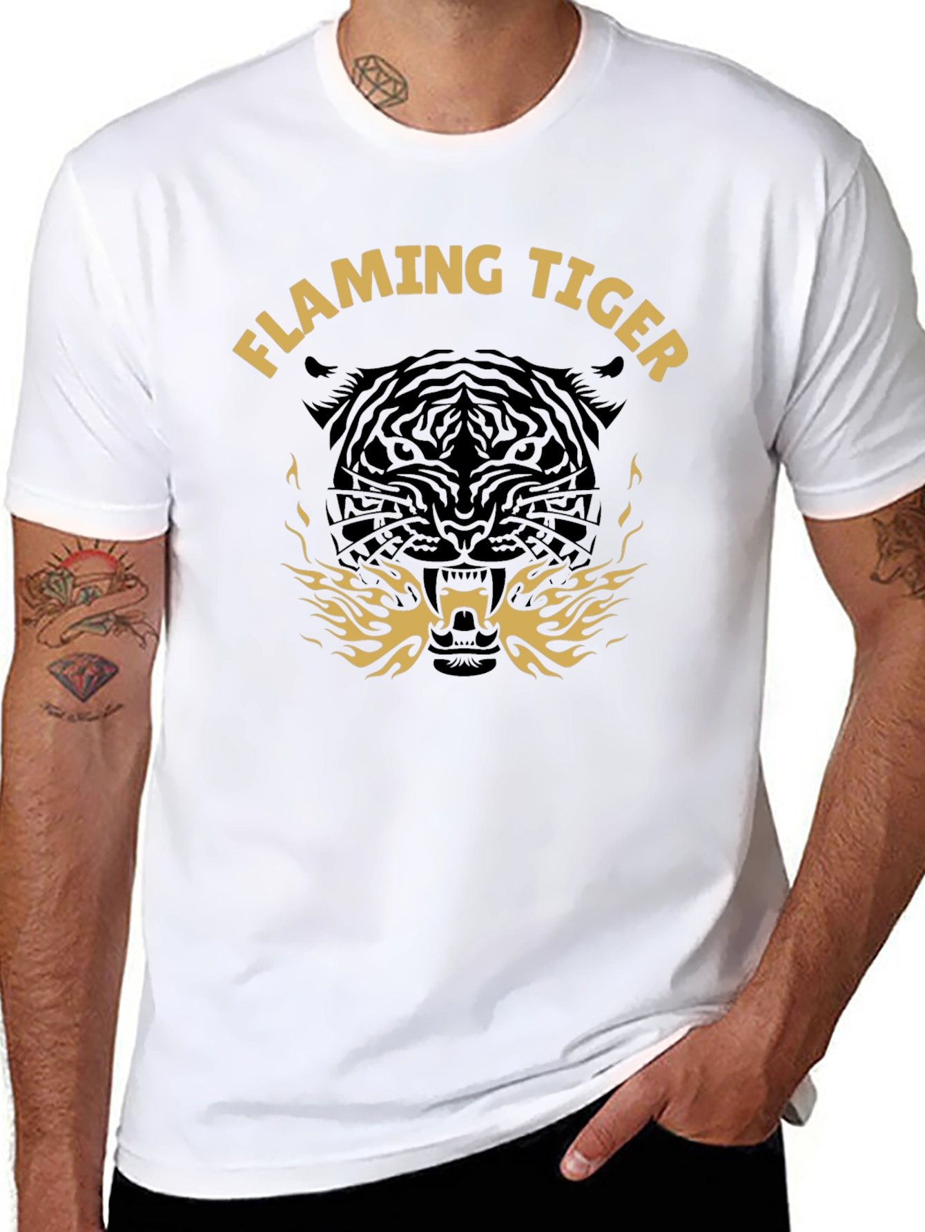 Flaming Tiger Graphic T-Shirt - Bold Black Tee