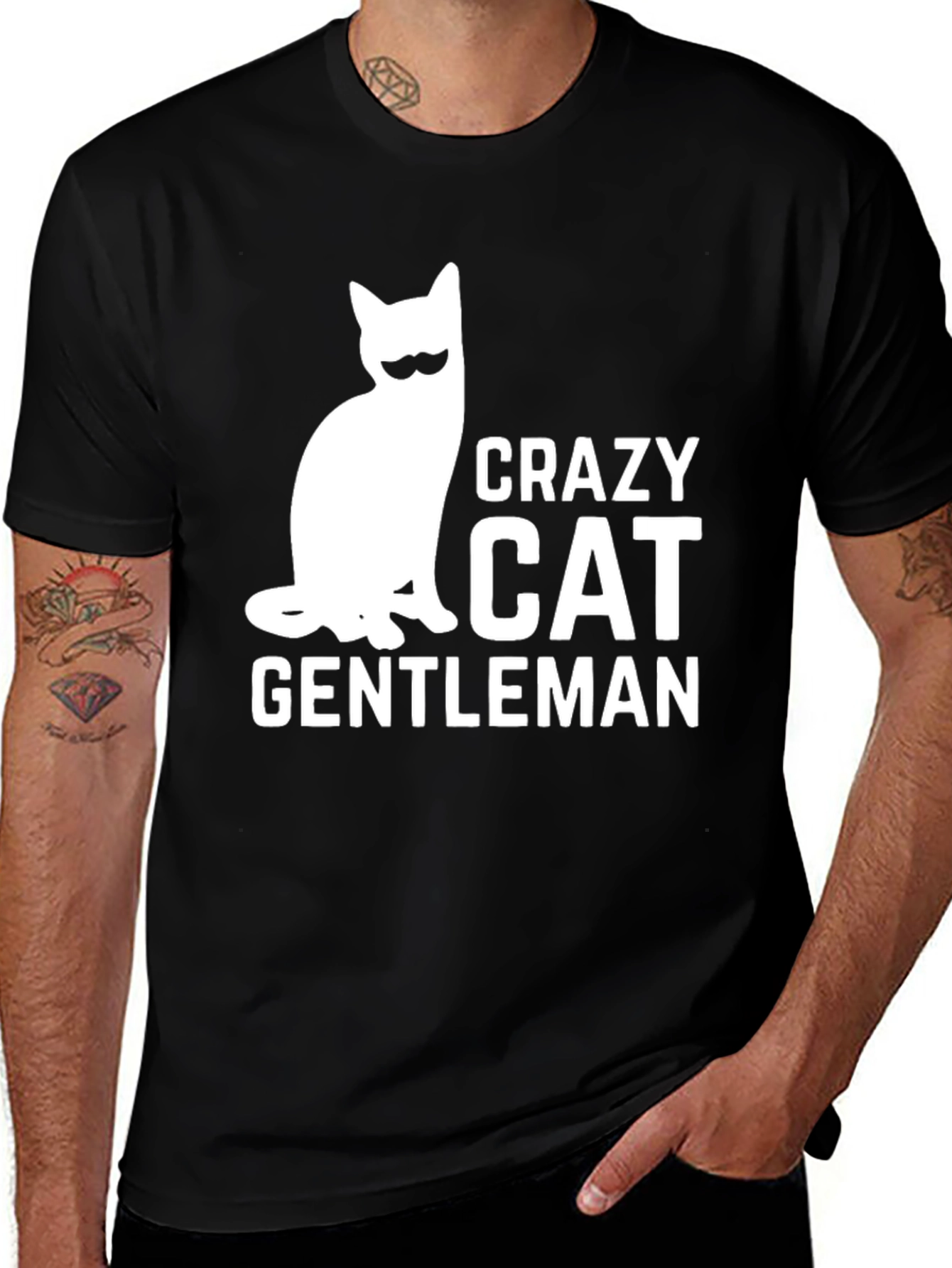 Crazy Cat Gentleman T-Shirt - Black