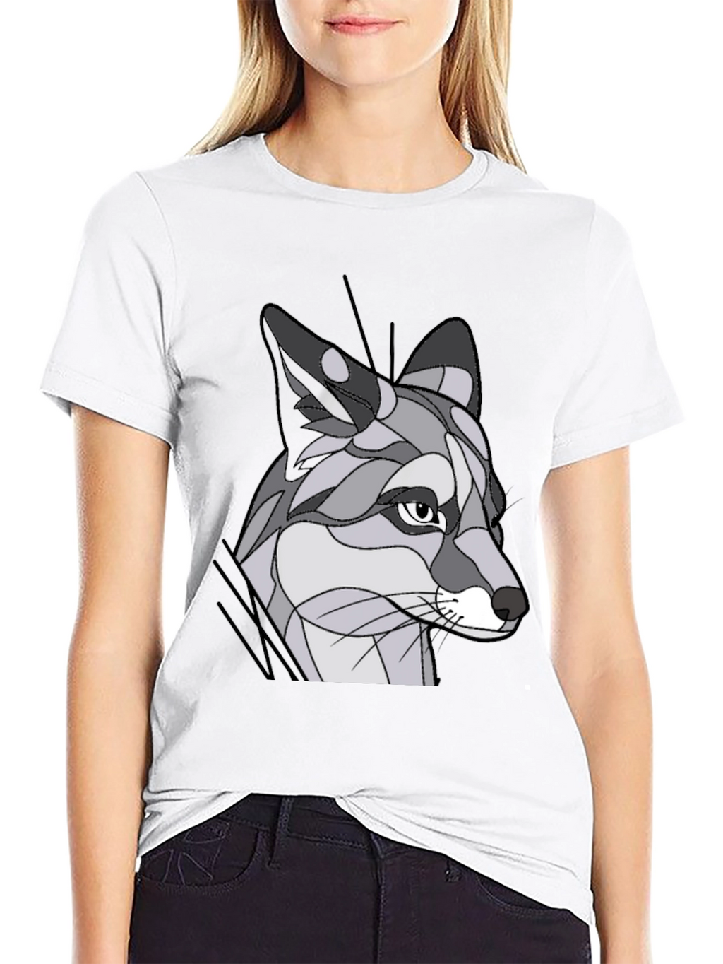 Abstract Geometric Fox Graphic Tee - Black