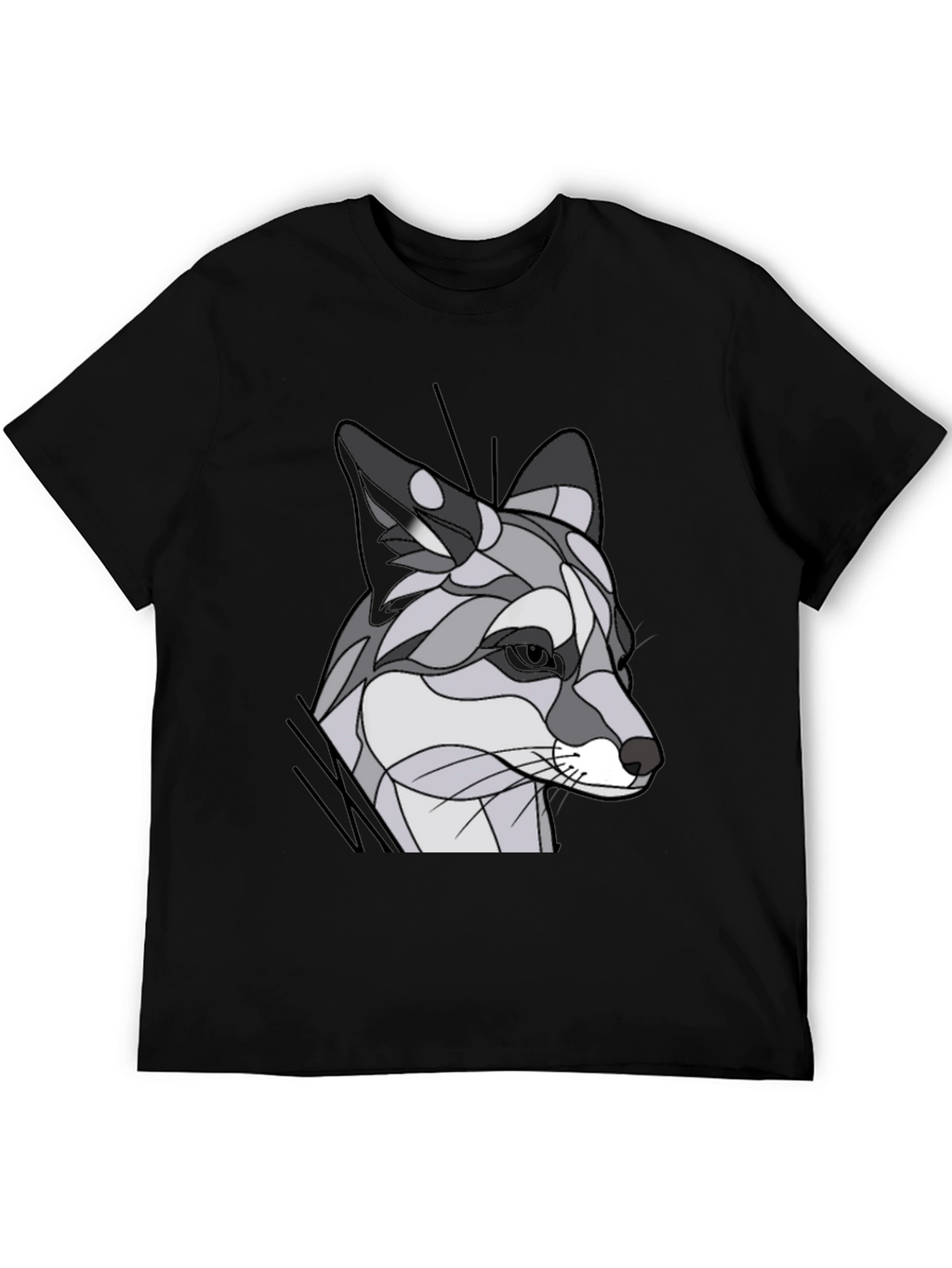 Abstract Geometric Fox Graphic Tee - Black
