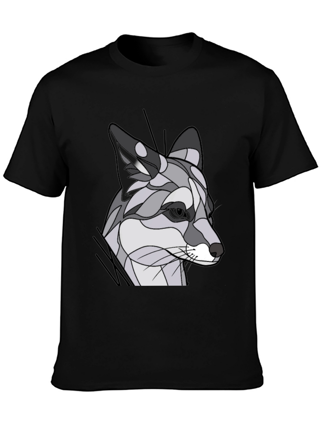 Abstract Geometric Fox Graphic Tee - Black