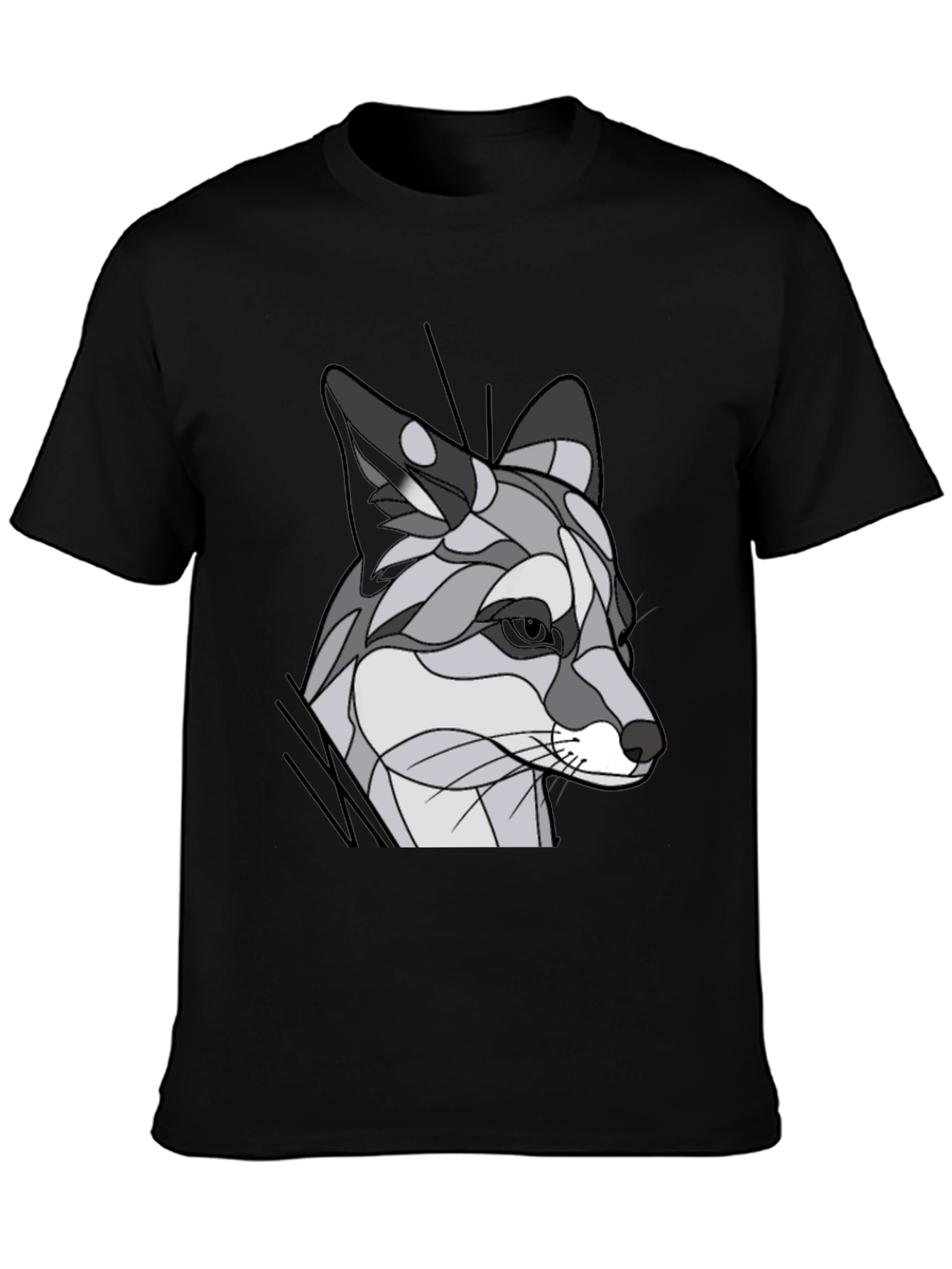 Abstract Geometric Fox Graphic Tee - Black