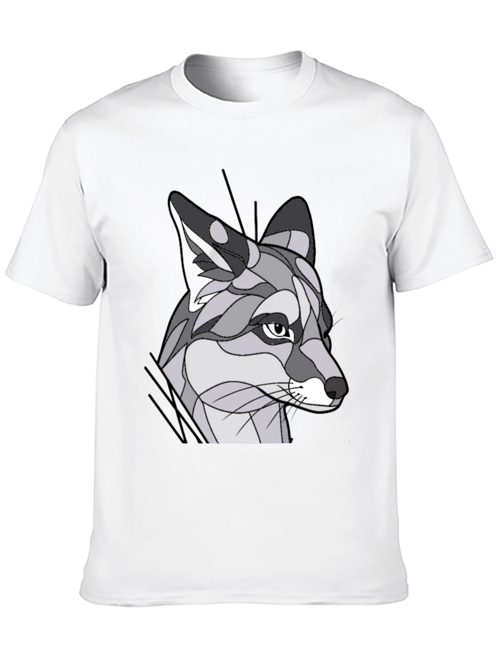 Abstract Geometric Fox Graphic Tee - Black
