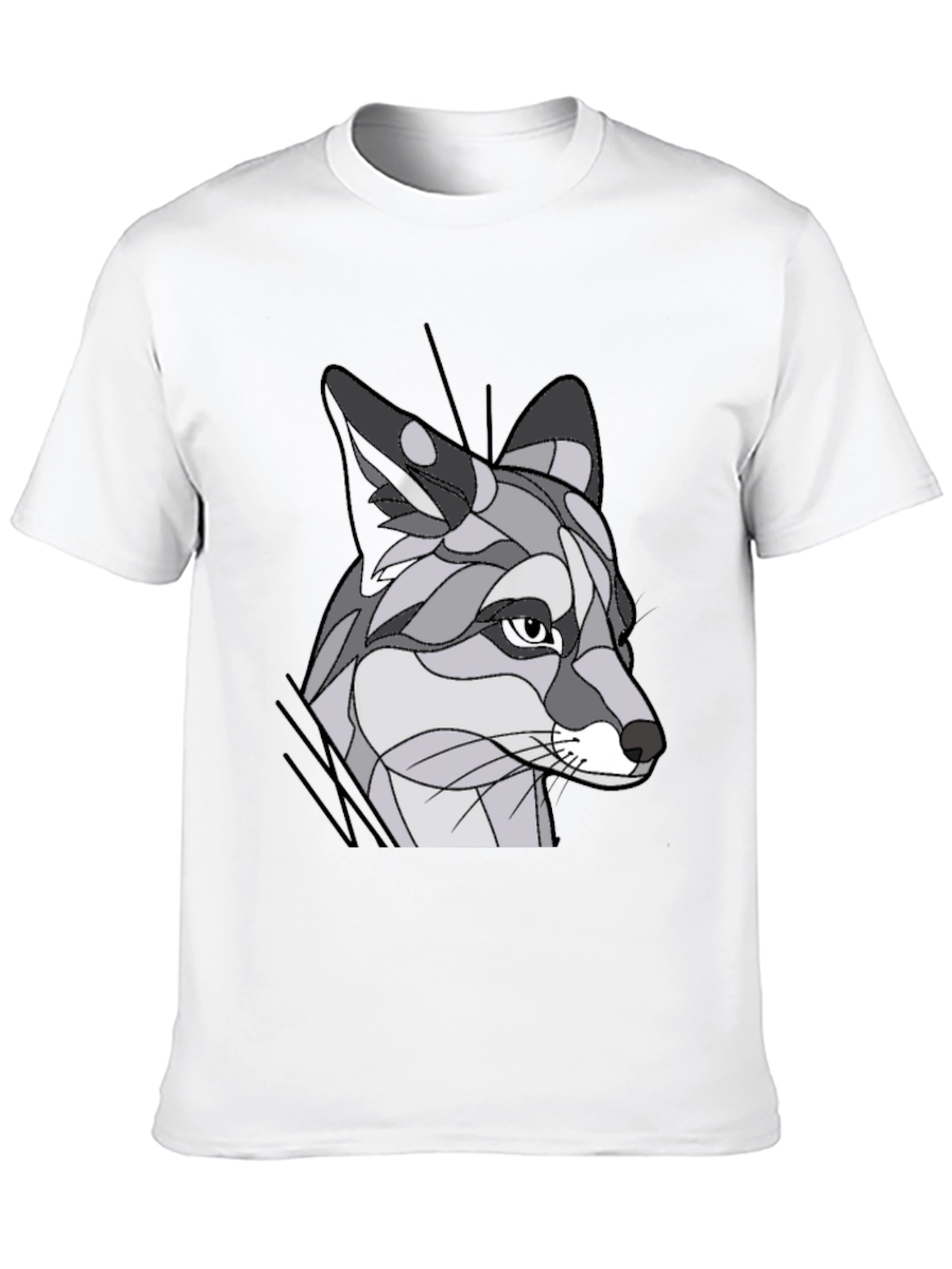 Abstract Geometric Fox Graphic Tee - Black