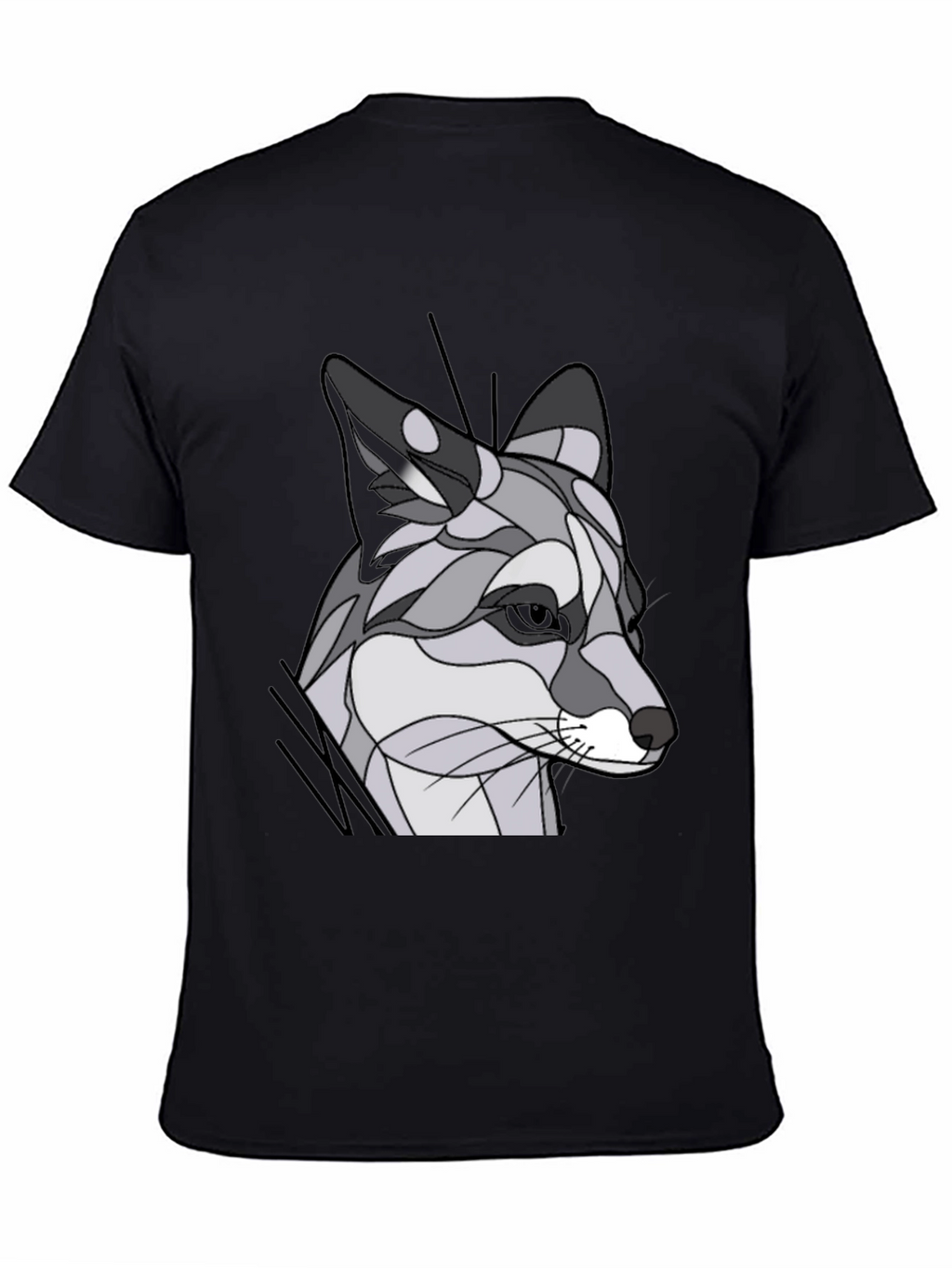 Abstract Geometric Fox Graphic Tee - Black