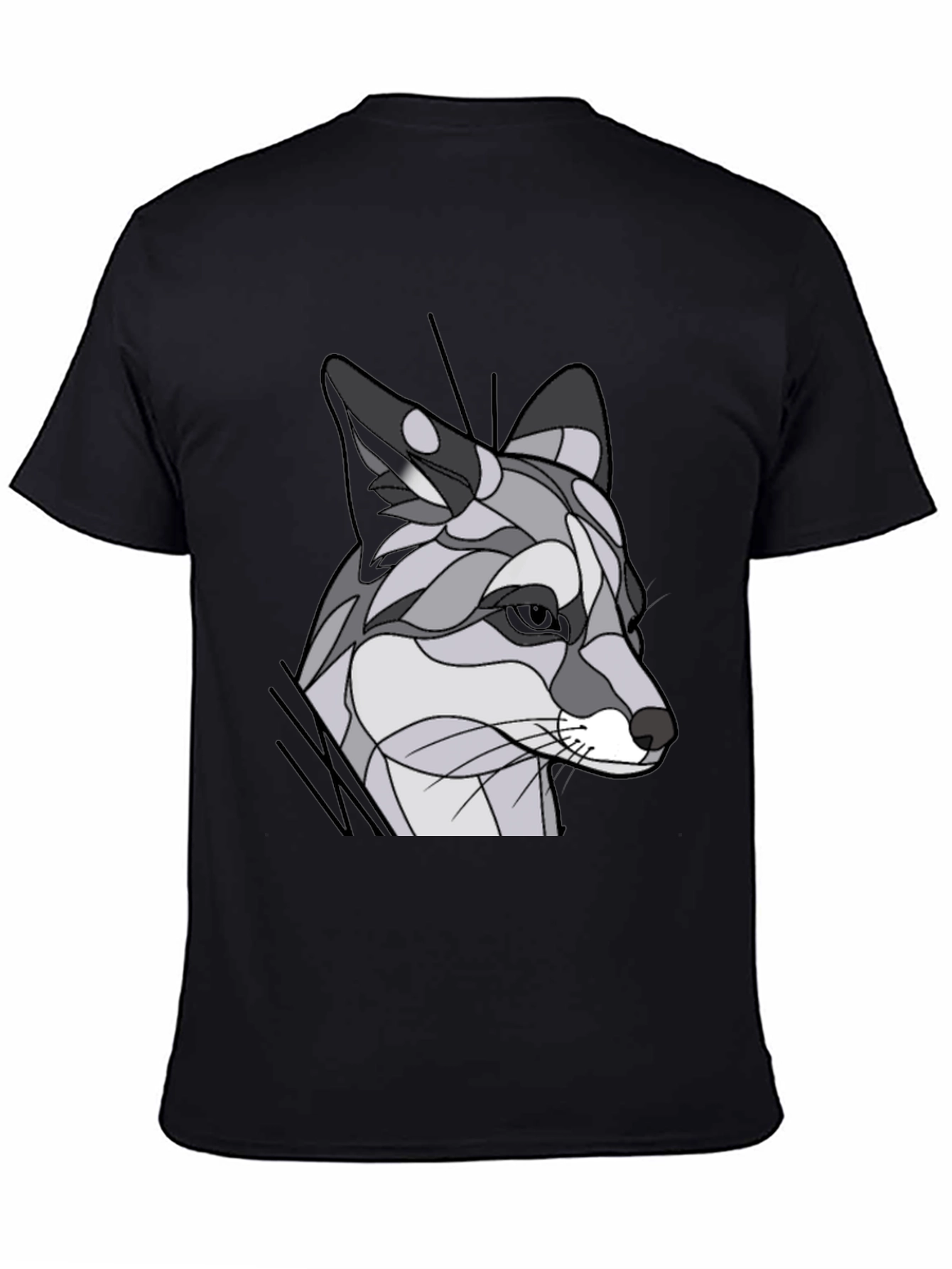 Abstract Geometric Fox Graphic Tee - Black