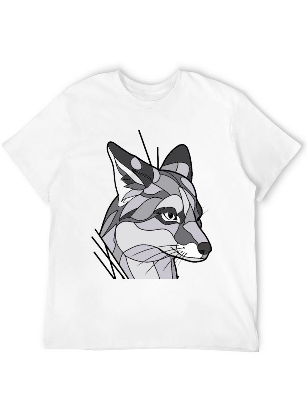 Abstract Geometric Fox Graphic Tee - Black