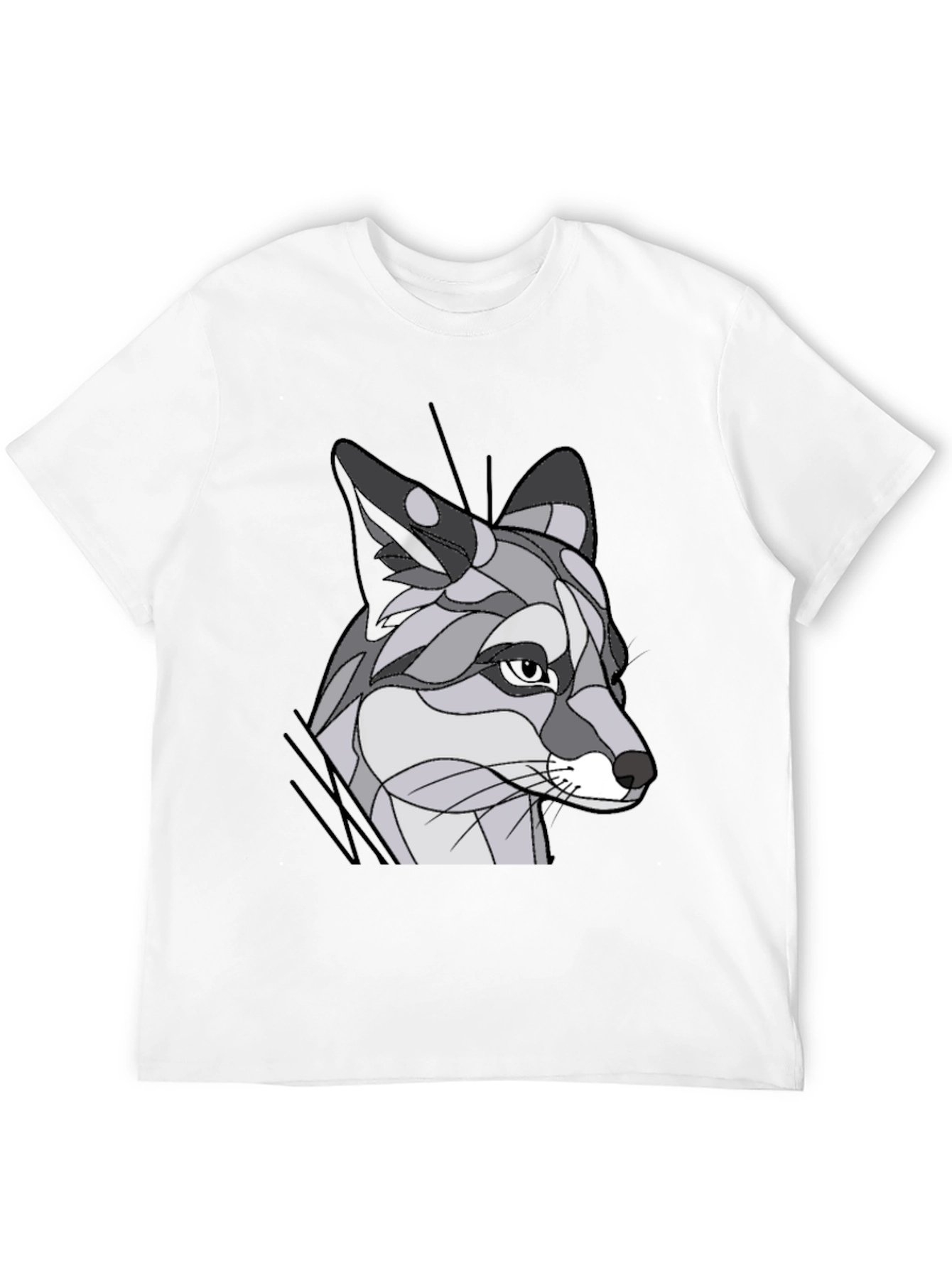 Abstract Geometric Fox Graphic Tee - Black