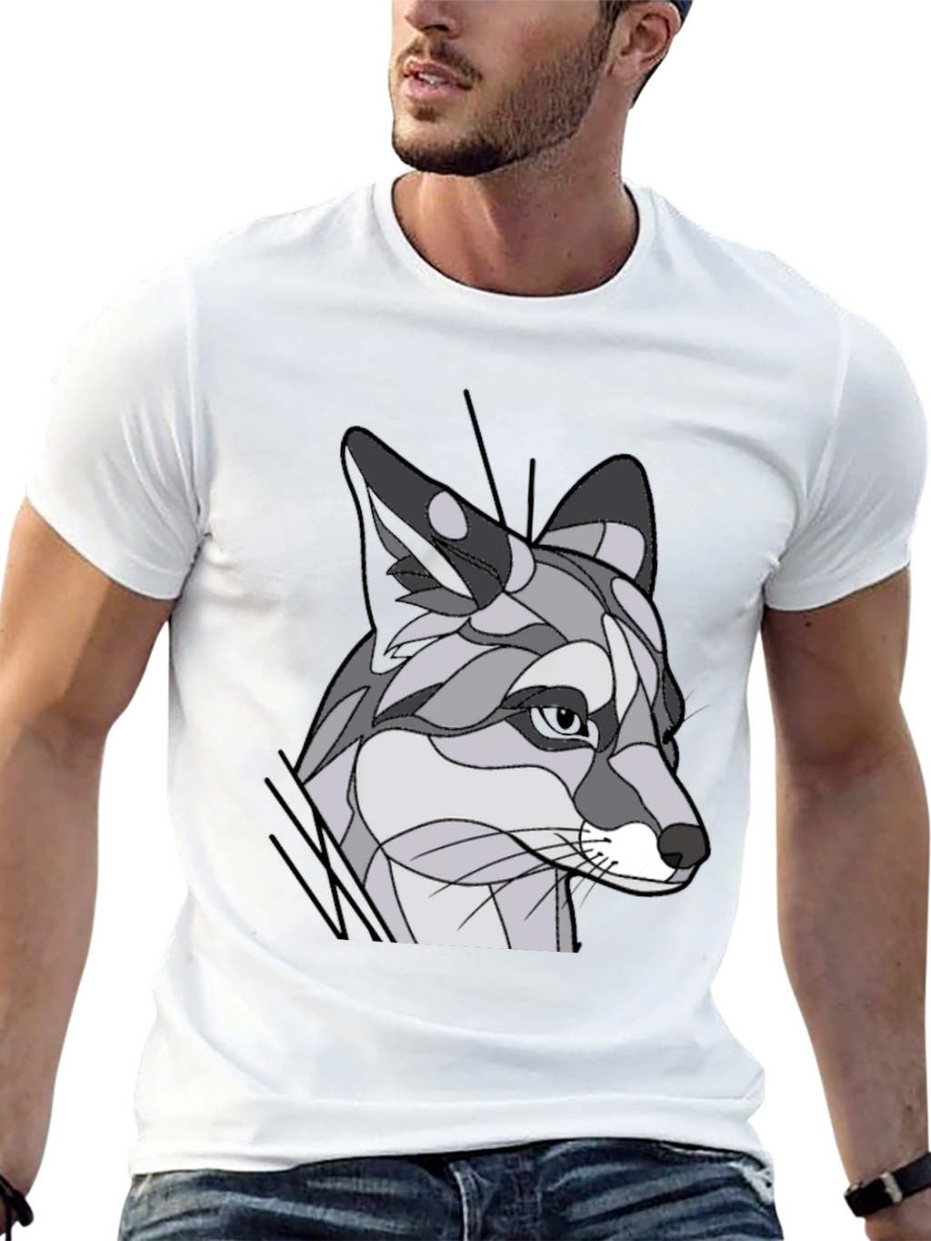 Abstract Geometric Fox Graphic Tee - Black