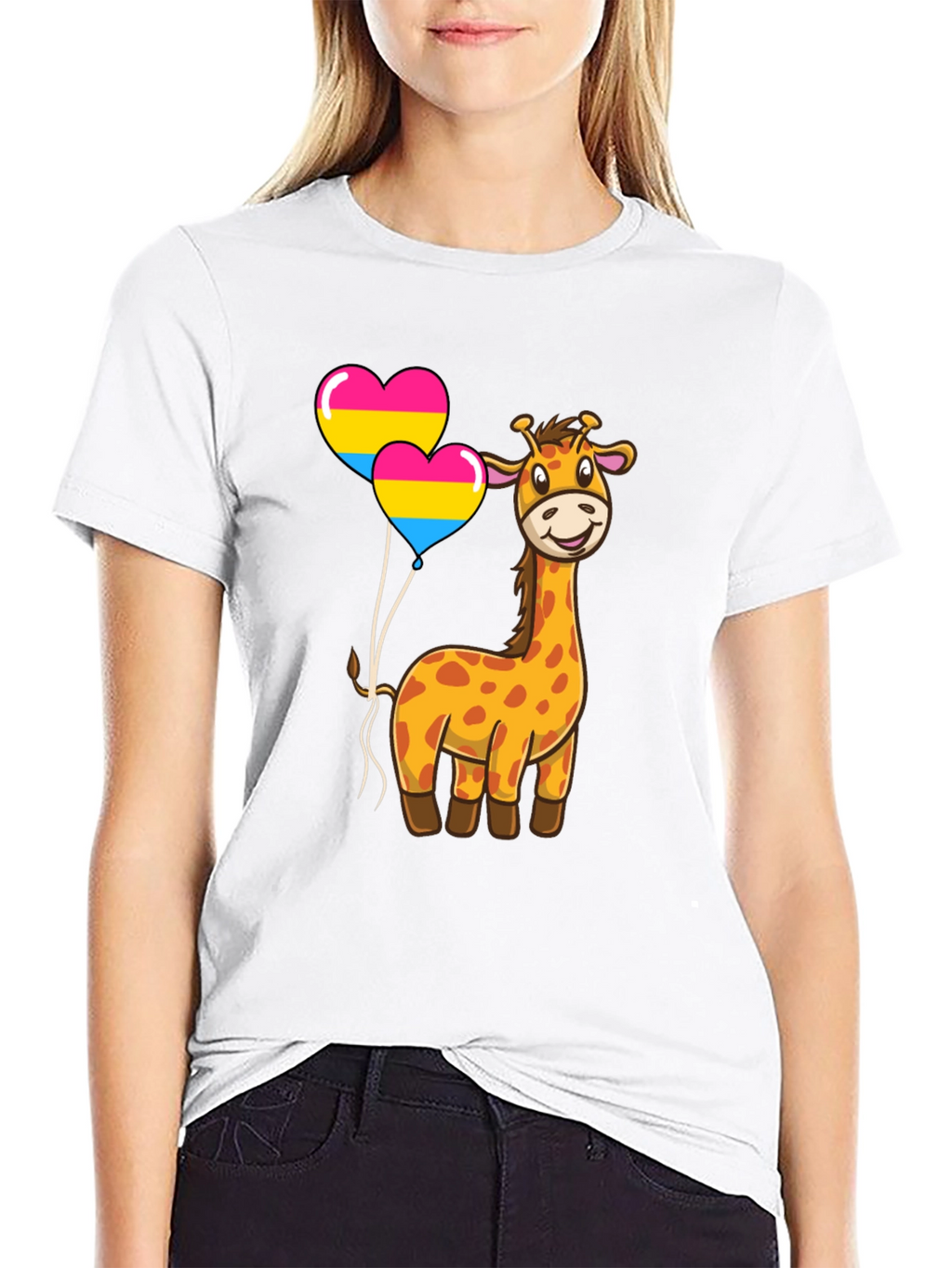Giraffe with Pan Pride Balloons T-Shirt