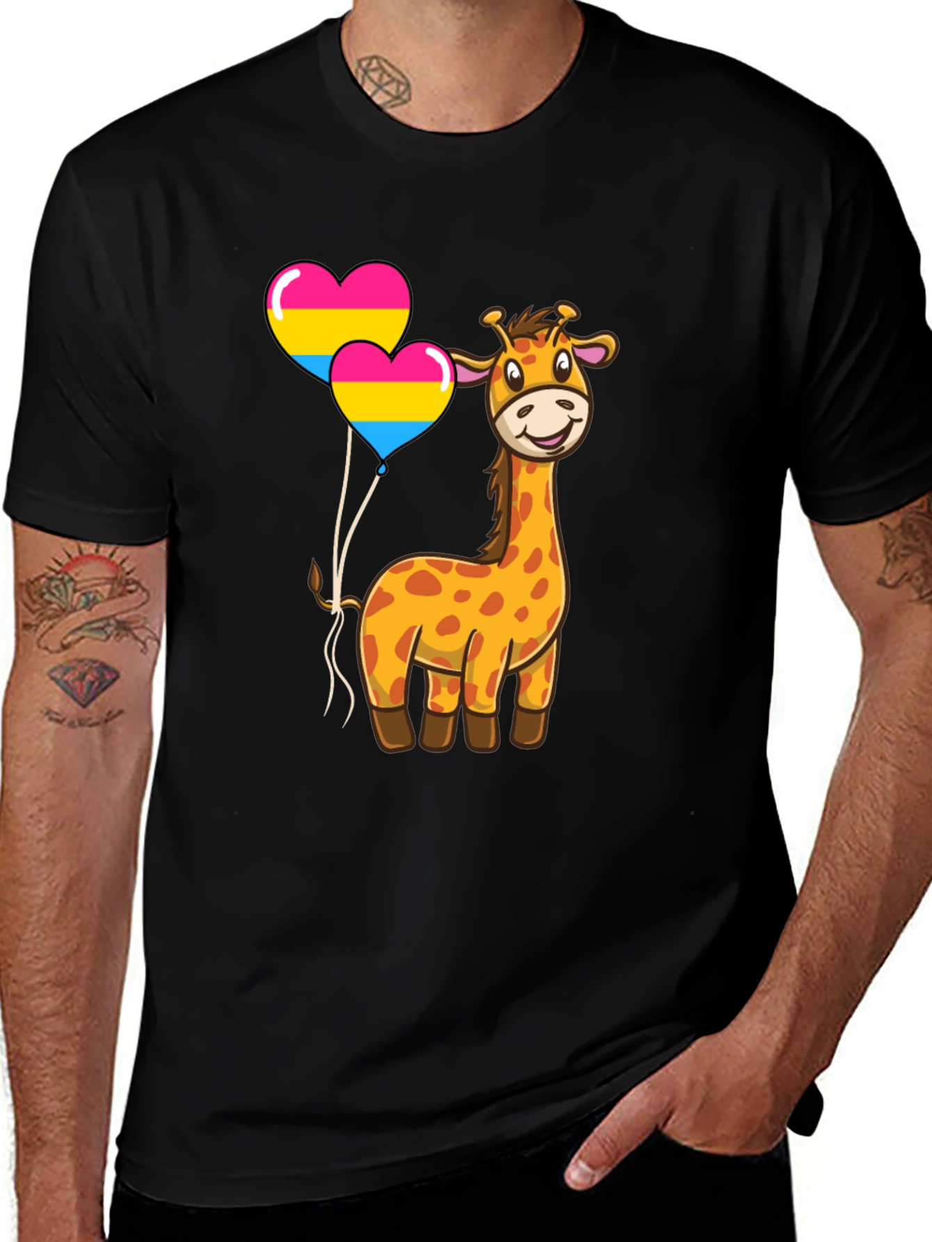 Giraffe with Pan Pride Balloons T-Shirt