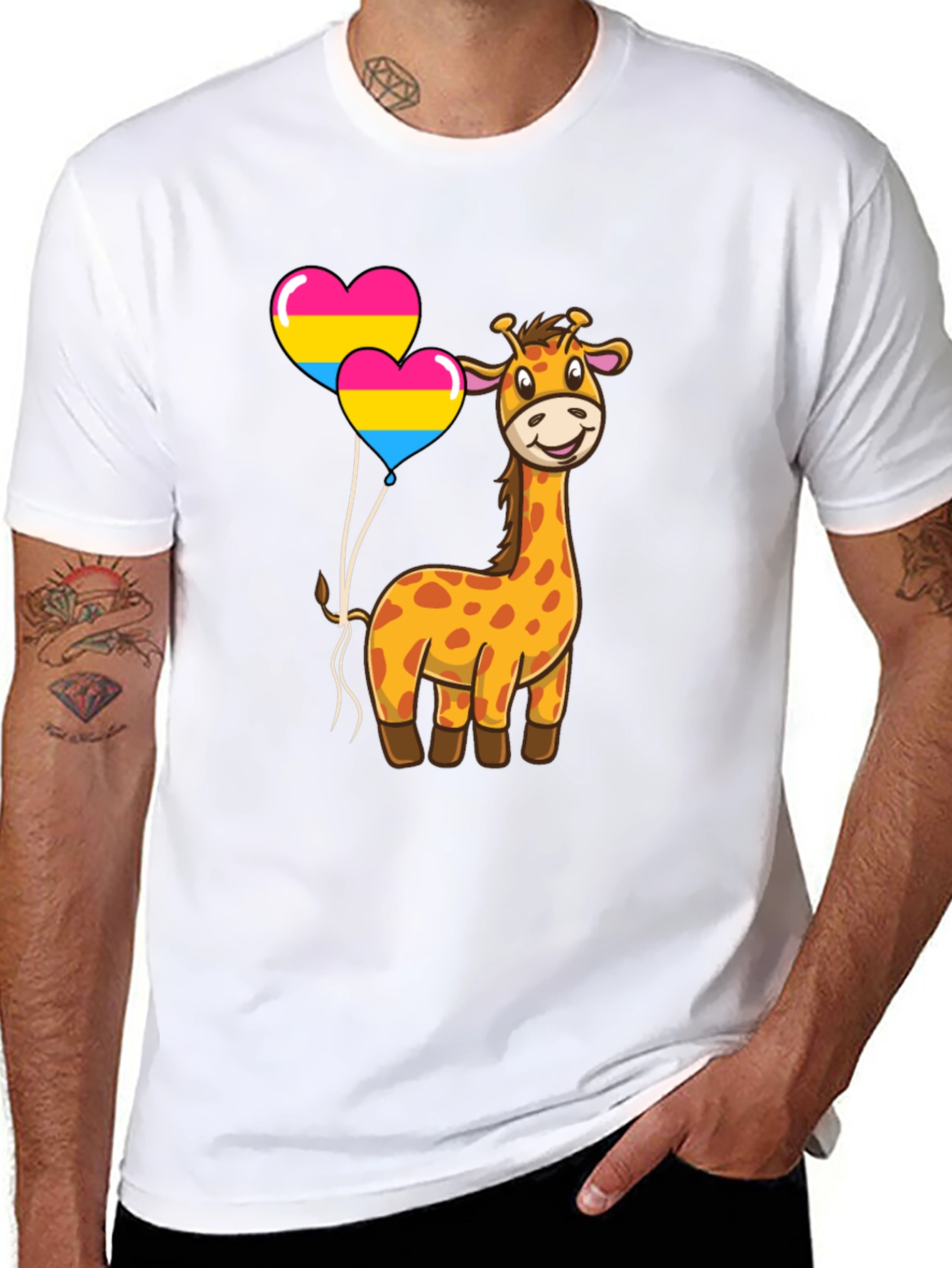 Giraffe with Pan Pride Balloons T-Shirt