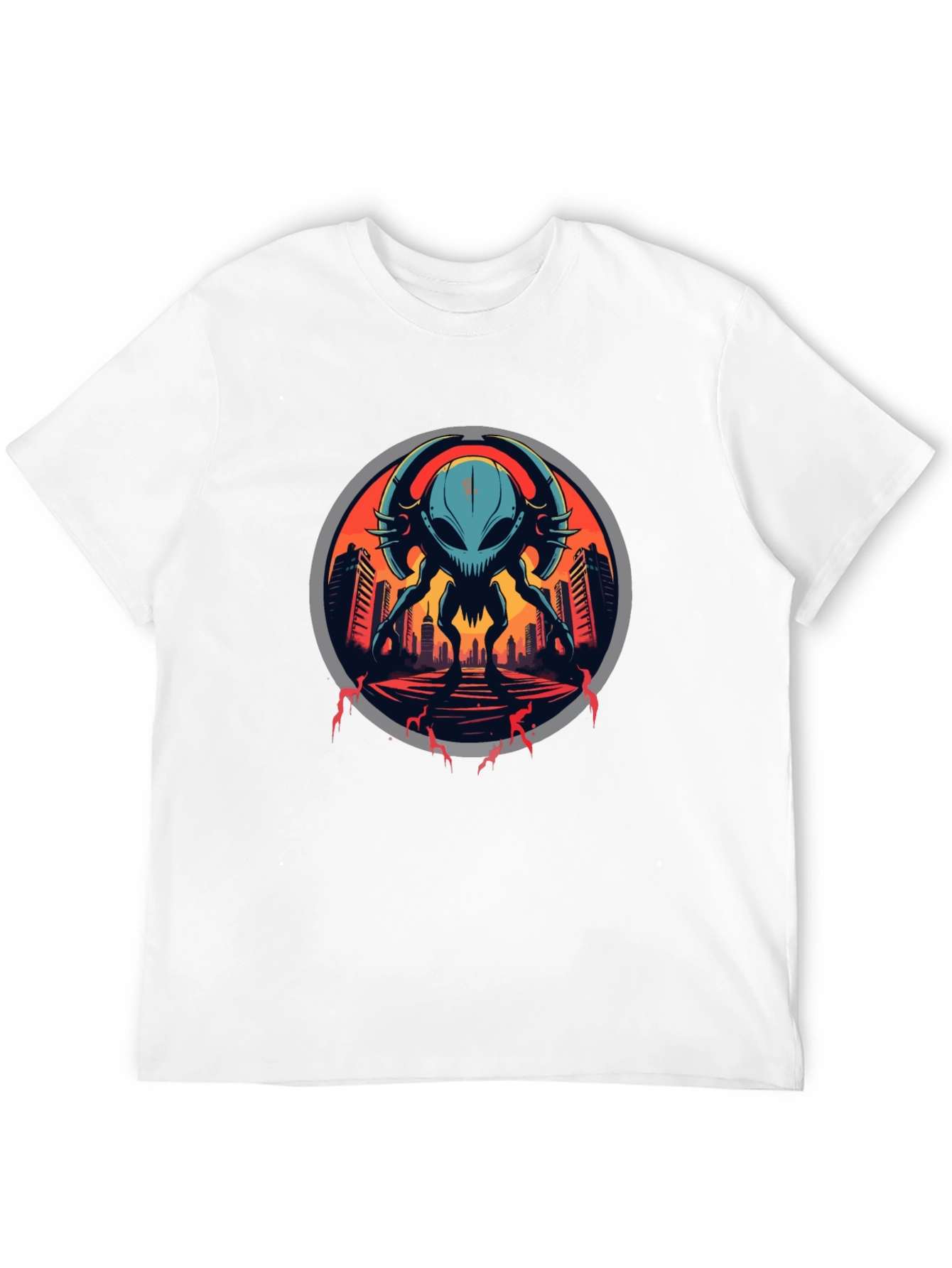 Sci-Fi Alien Invasion Graphic T-Shirt