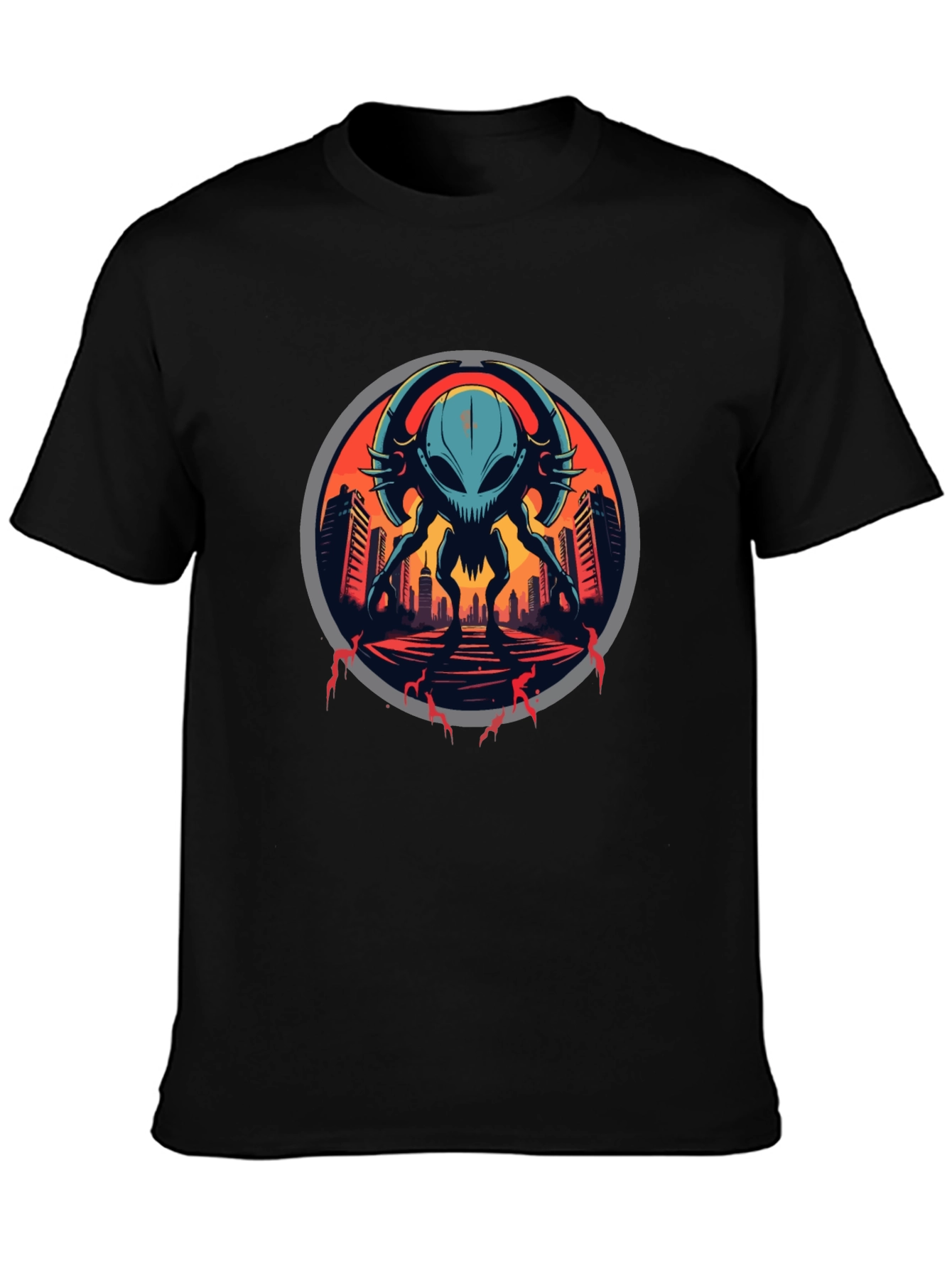 Sci-Fi Alien Invasion Graphic T-Shirt