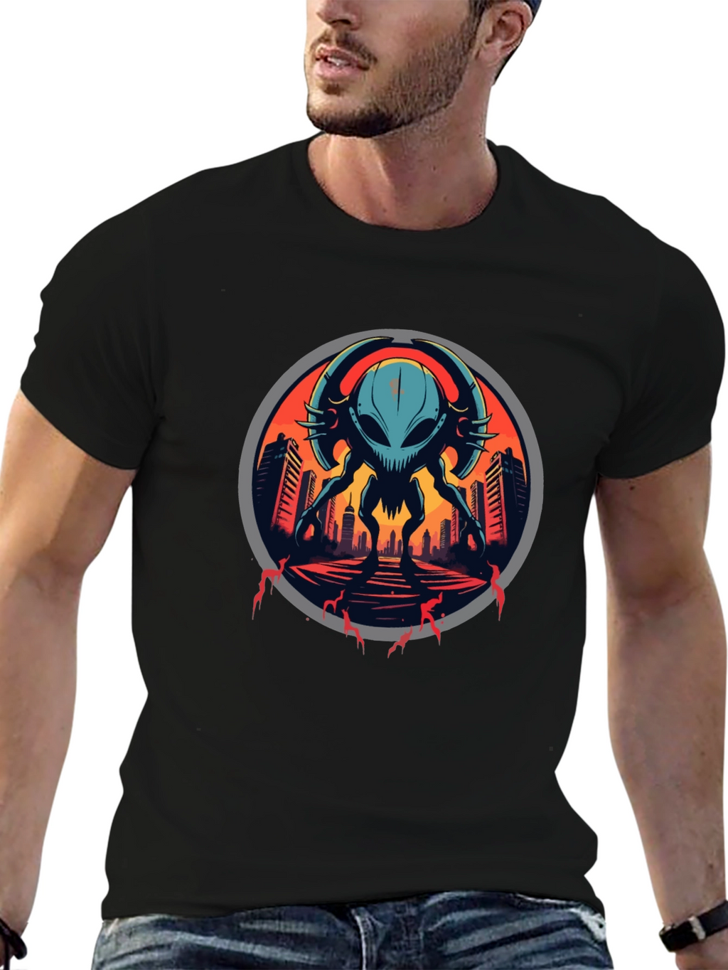 Sci-Fi Alien Invasion Graphic T-Shirt