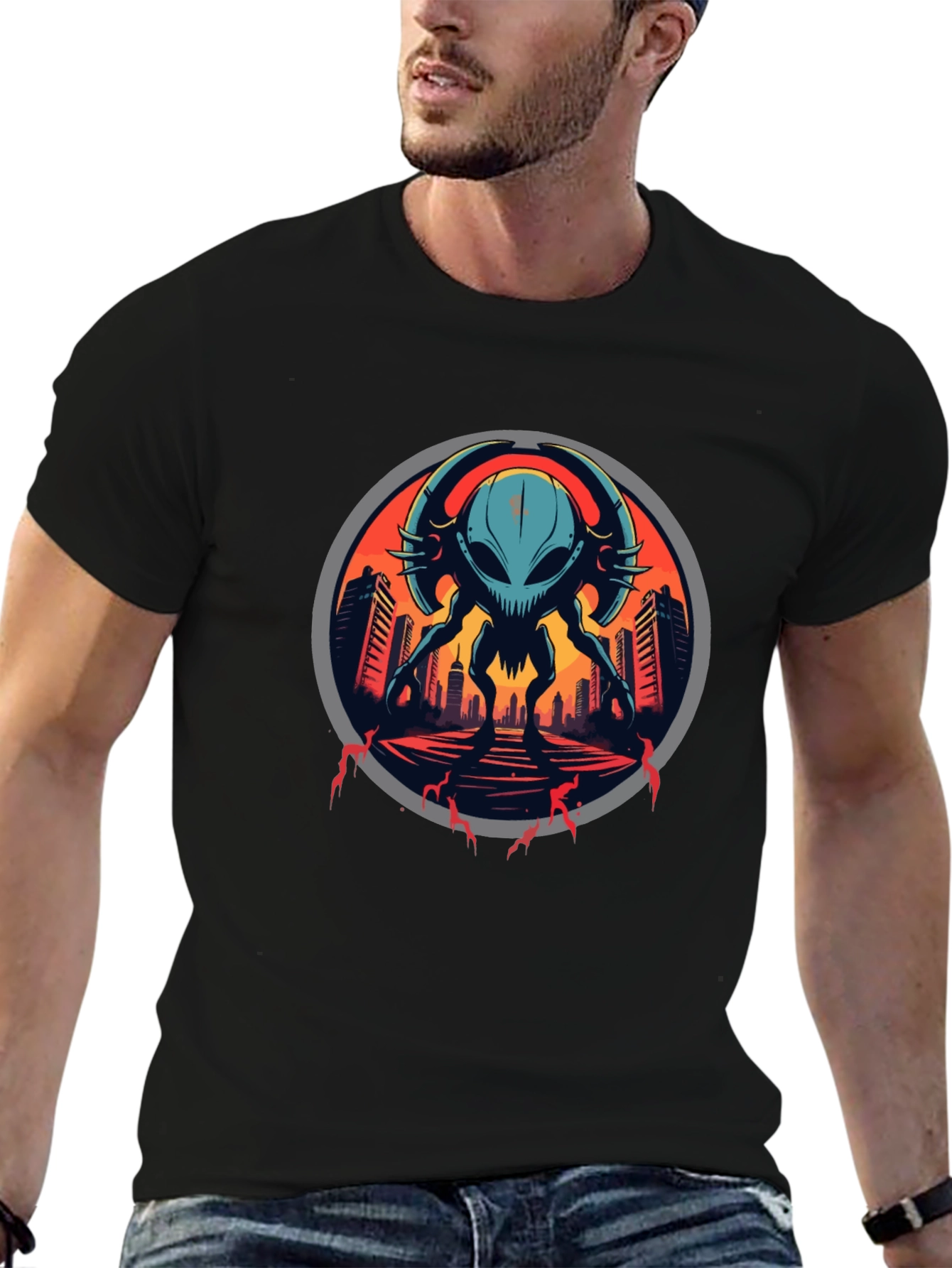 Sci-Fi Alien Invasion Graphic T-Shirt