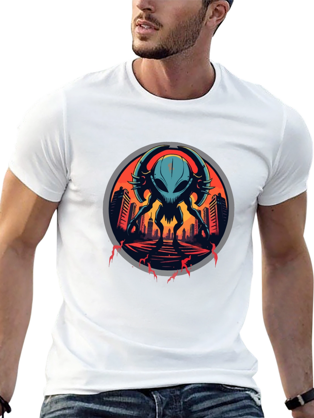 Sci-Fi Alien Invasion Graphic T-Shirt