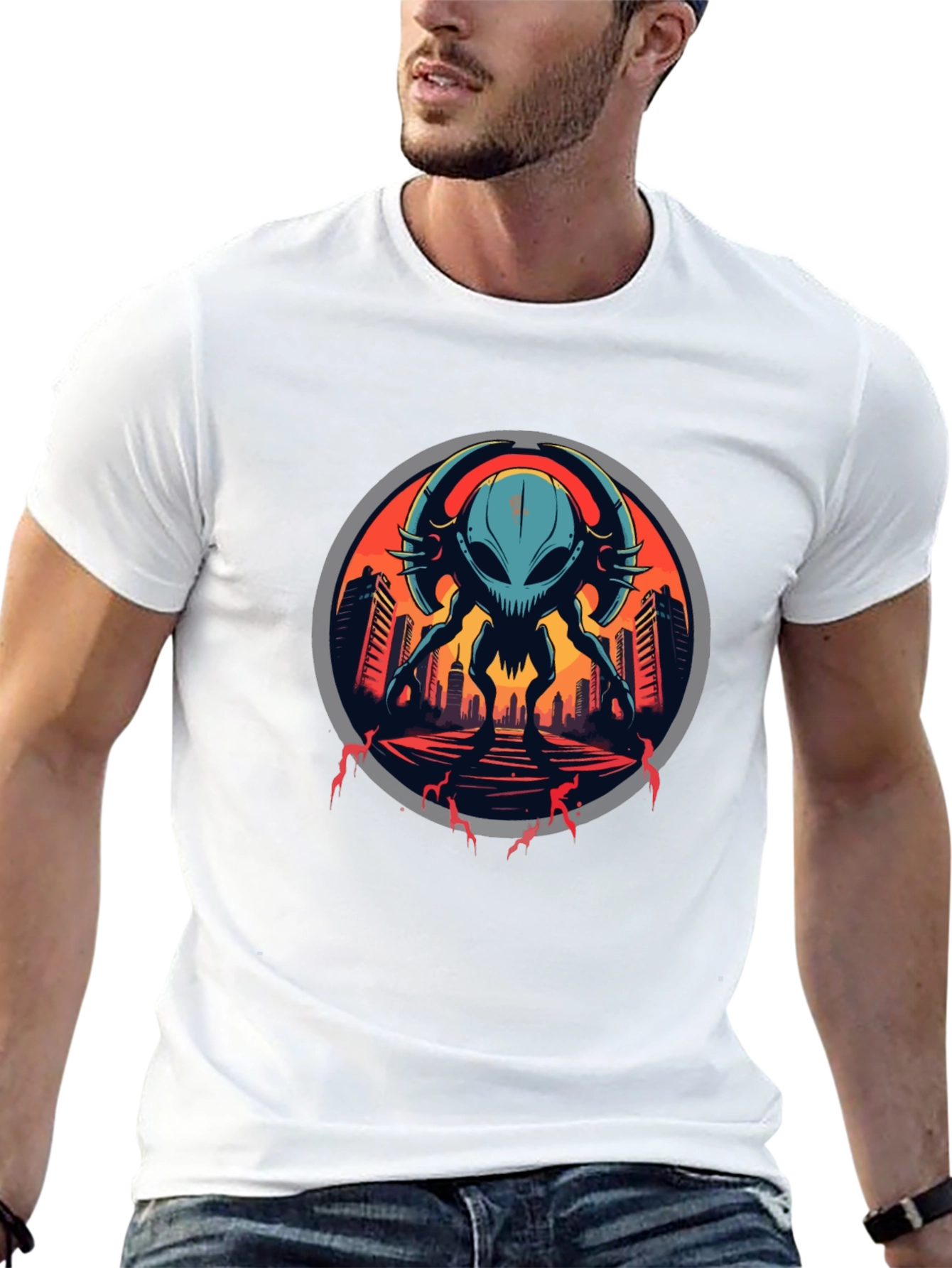 Sci-Fi Alien Invasion Graphic T-Shirt