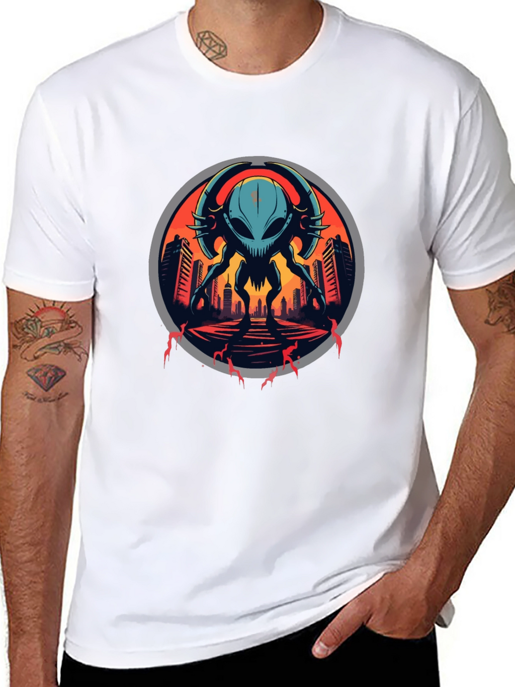 Sci-Fi Alien Invasion Graphic T-Shirt