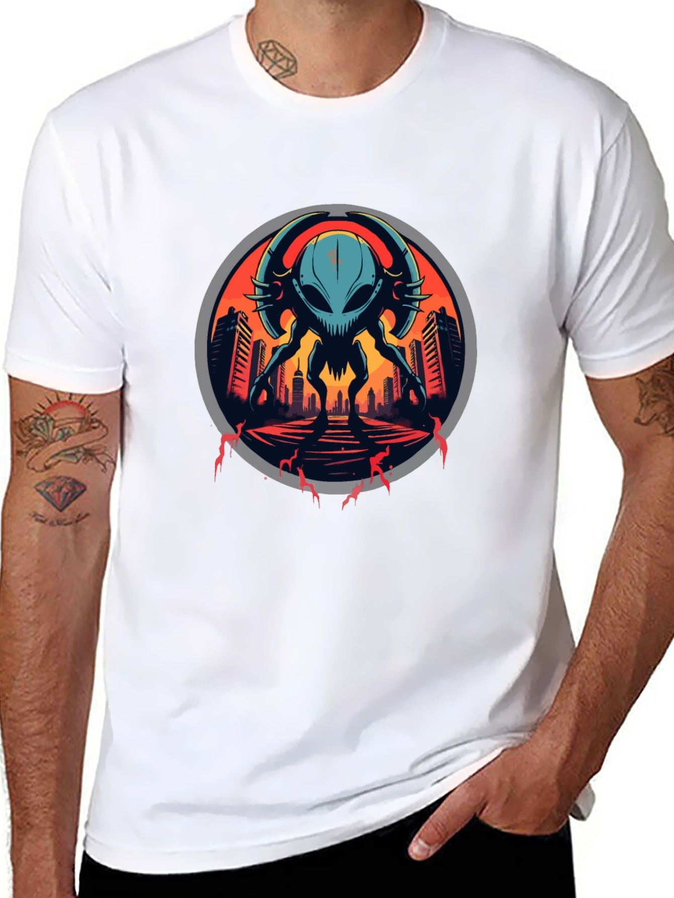 Sci-Fi Alien Invasion Graphic T-Shirt