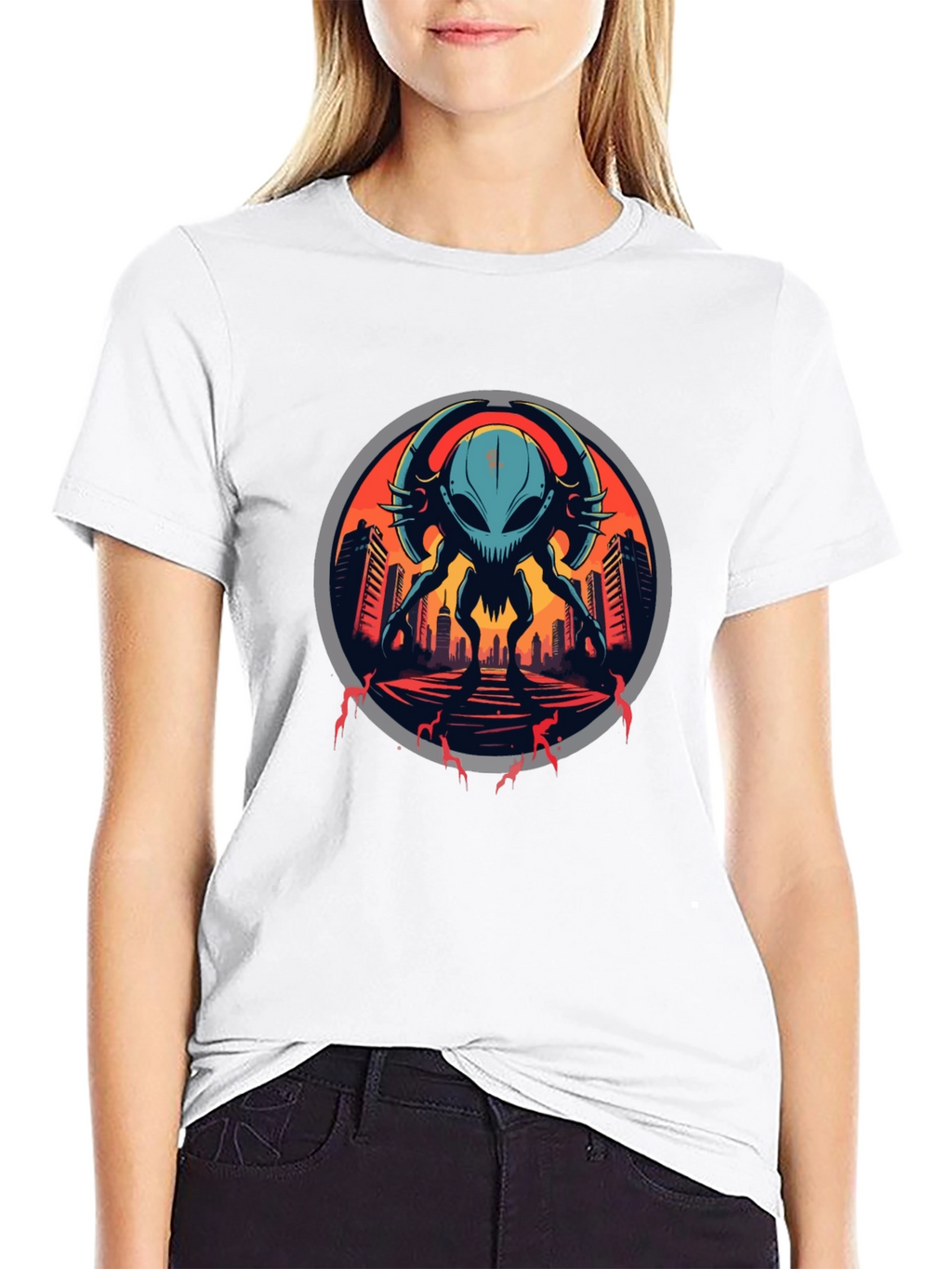 Sci-Fi Alien Invasion Graphic T-Shirt