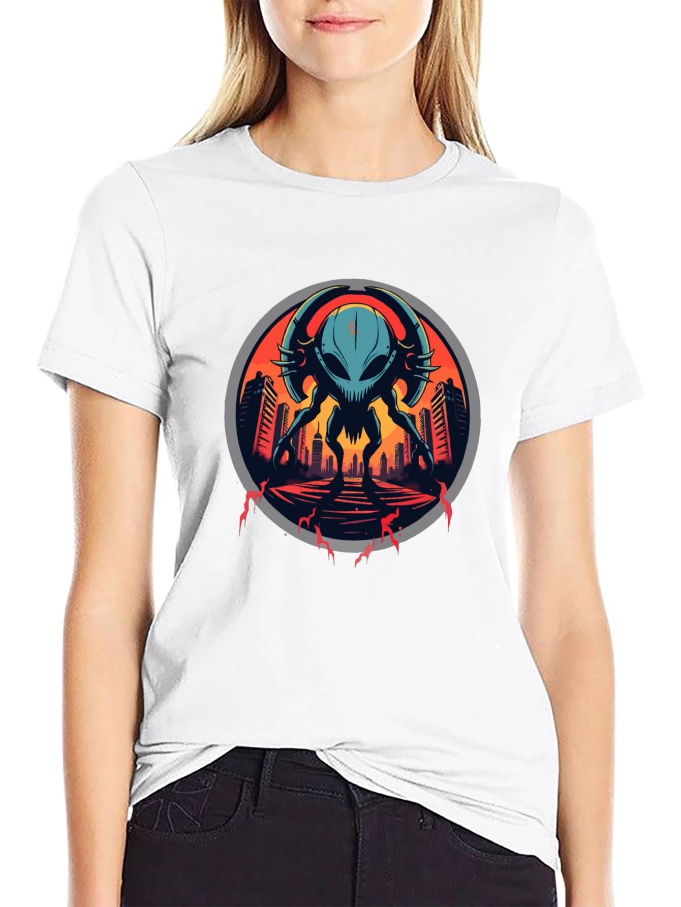 Sci-Fi Alien Invasion Graphic T-Shirt