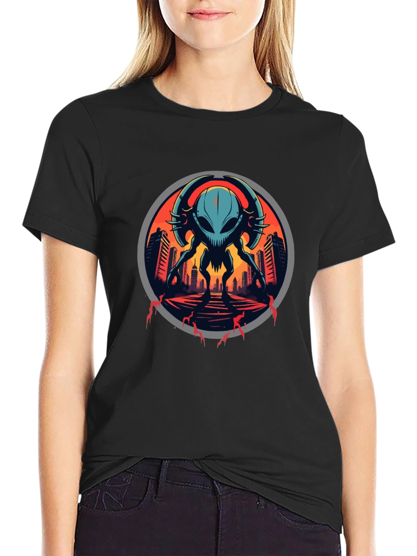 Sci-Fi Alien Invasion Graphic T-Shirt