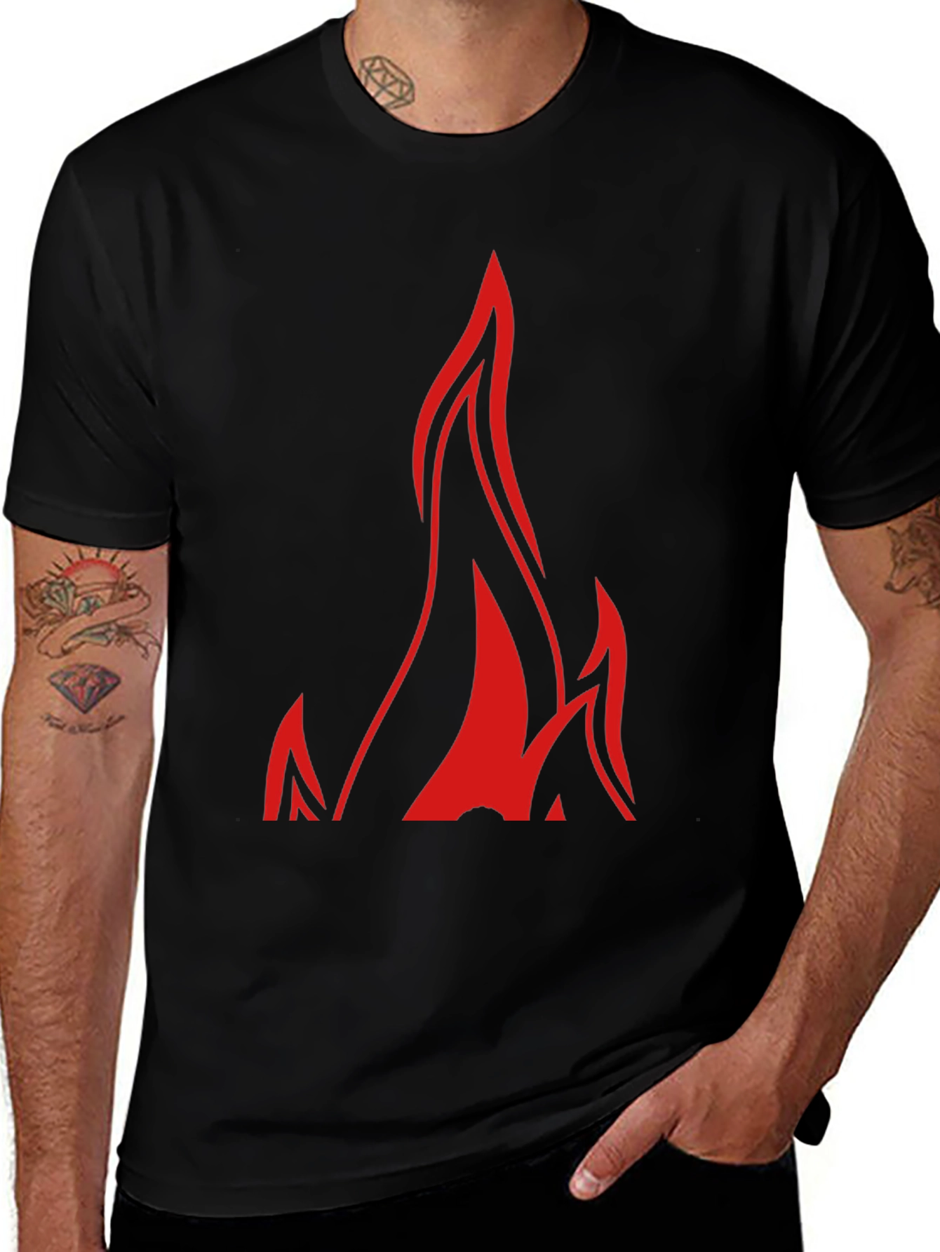 Bold Flame Graphic Black T-Shirt