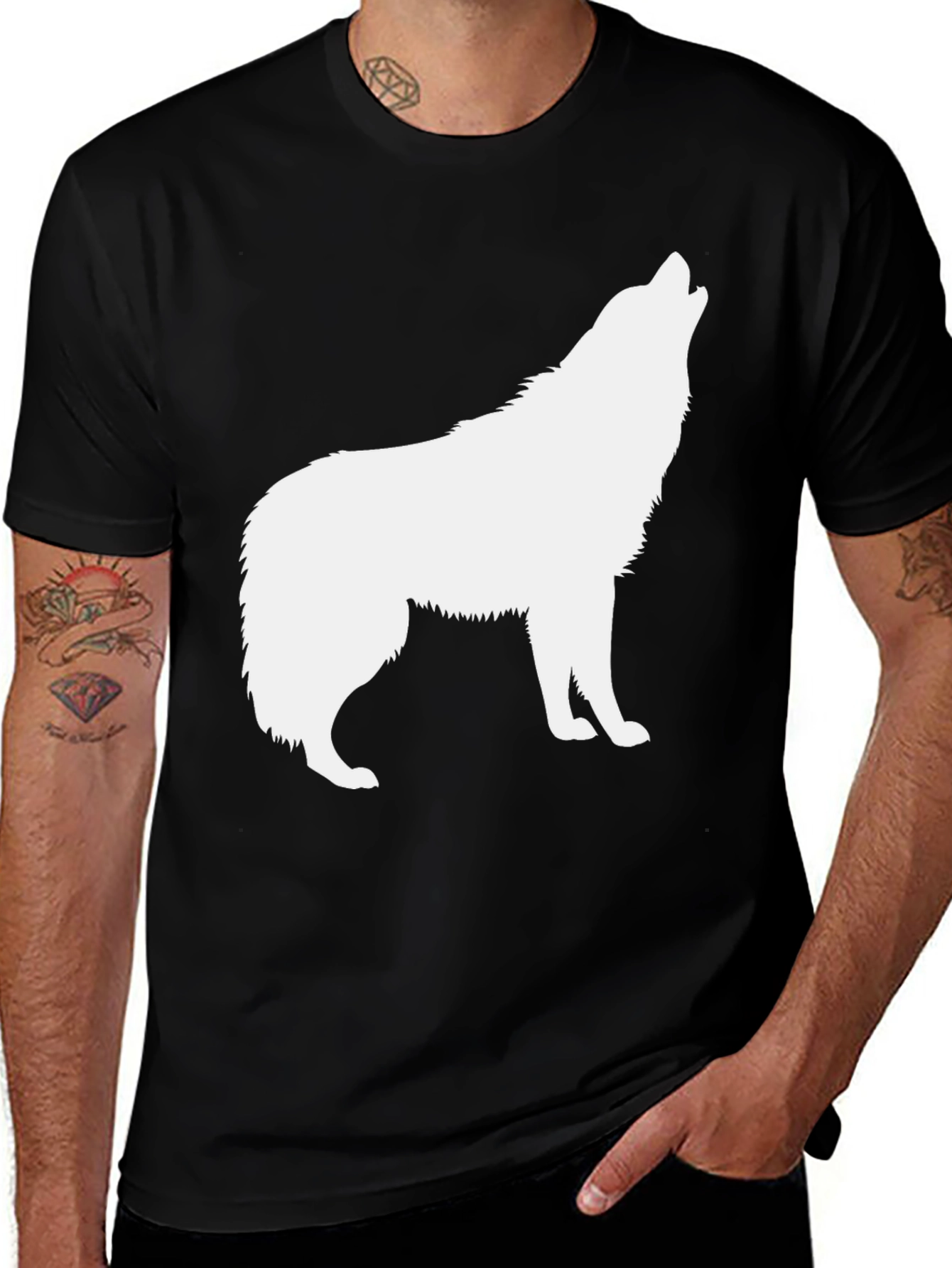 Black Wolf Howling Graphic T-Shirt - Mens