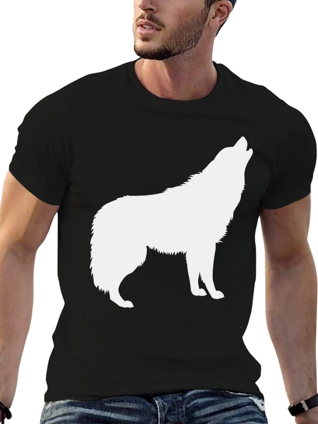 Black Wolf Howling Graphic T-Shirt - Mens