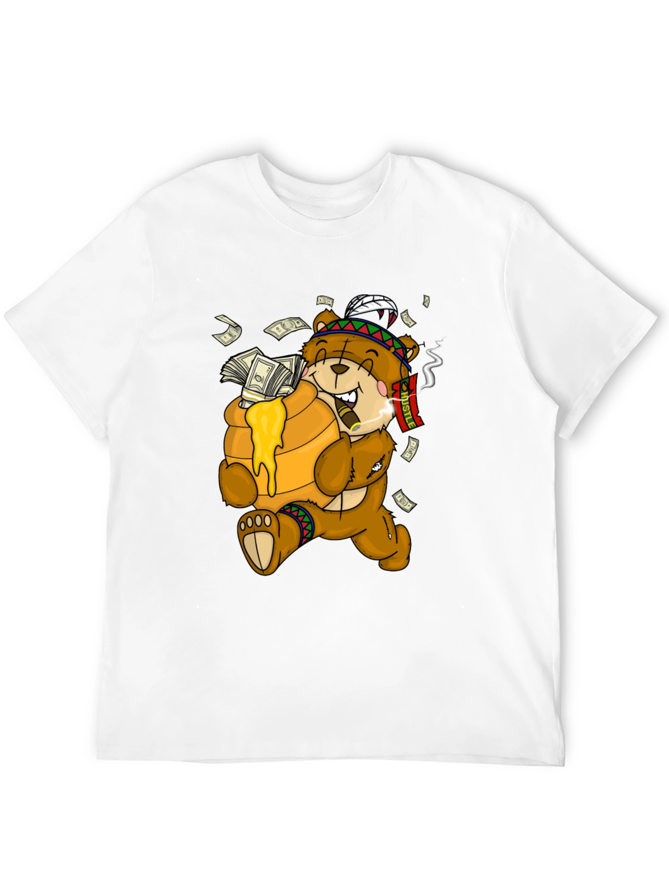Cartoon Bear Hustle Graphic T-Shirt