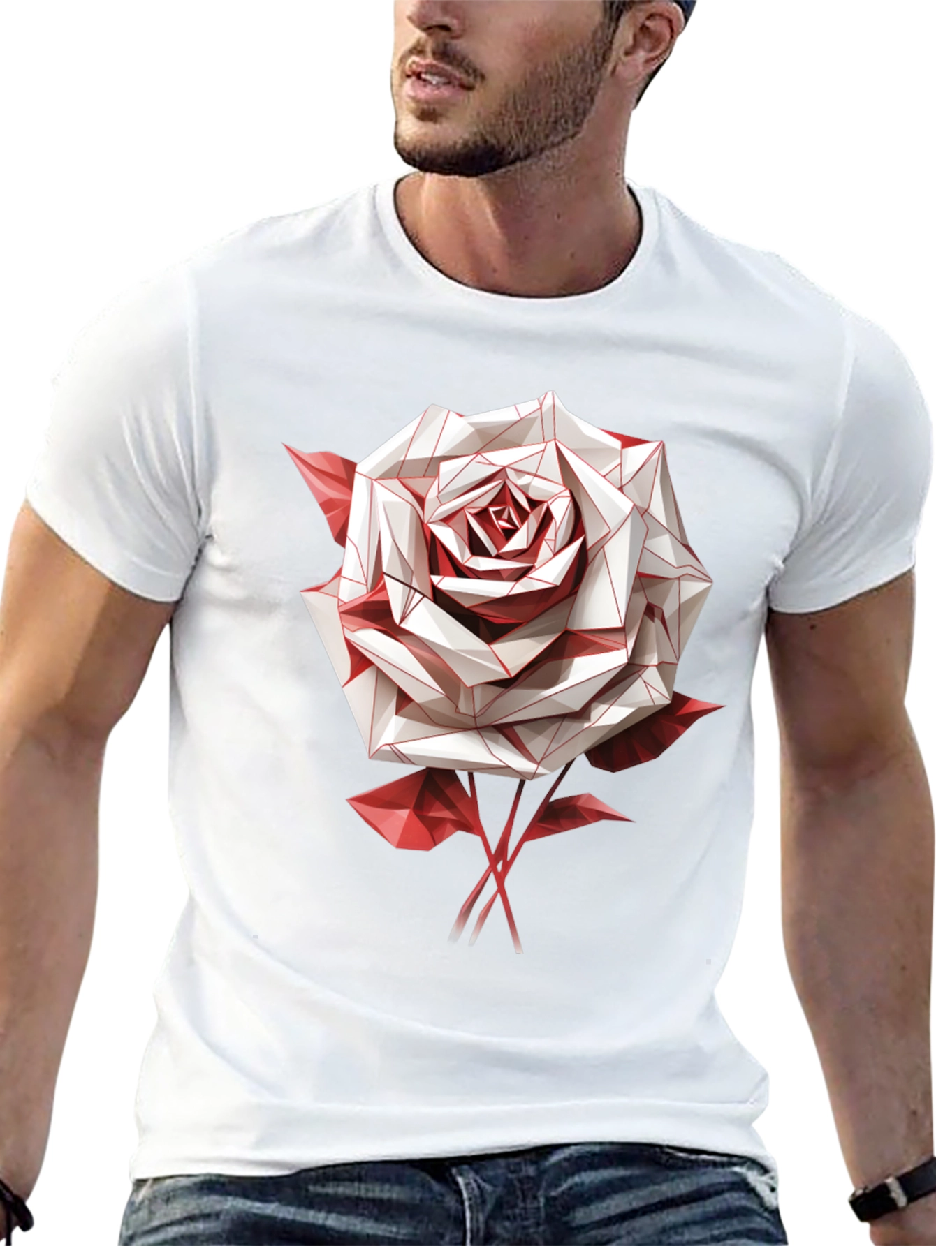 Geometric Rose Graphic Tee - Stylish Mens Black T-Shirt