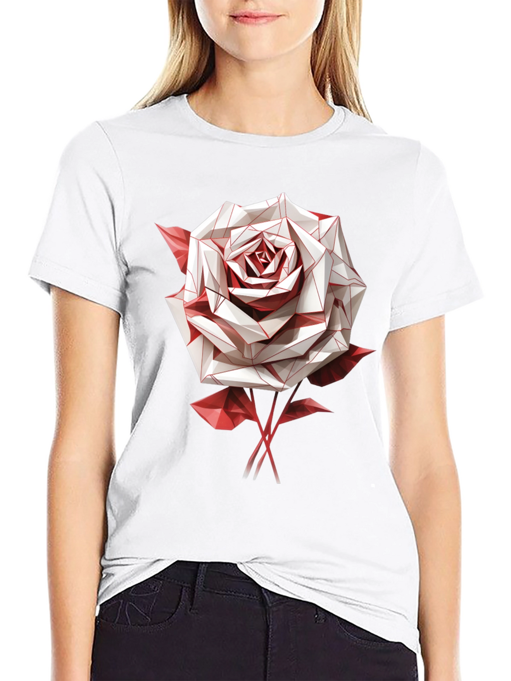 Geometric Rose Graphic Tee - Stylish Mens Black T-Shirt
