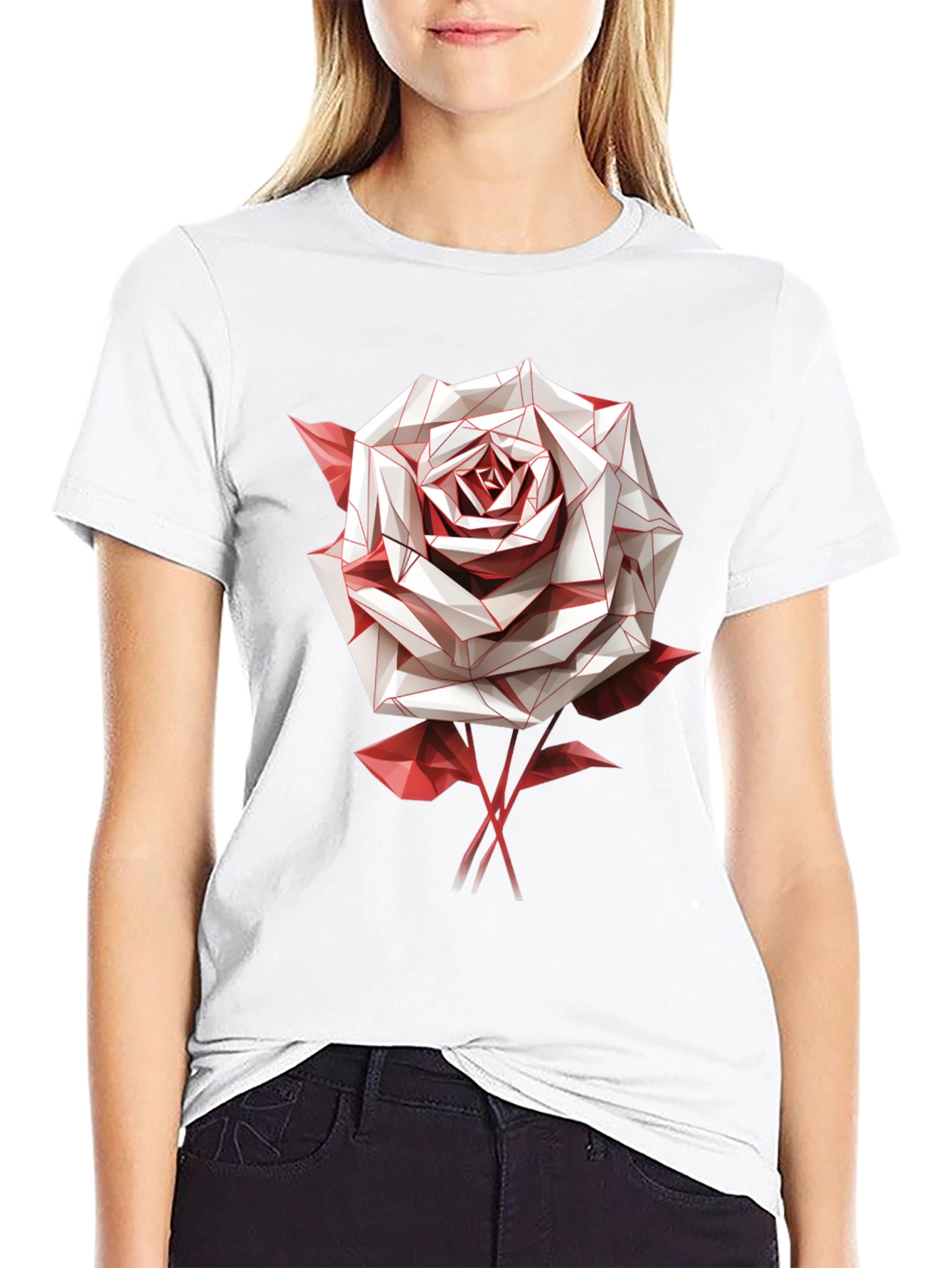 Geometric Rose Graphic Tee - Stylish Mens Black T-Shirt