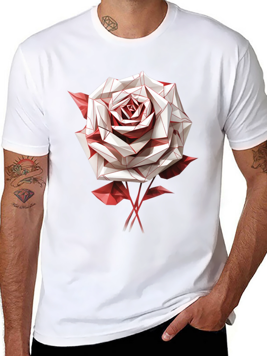 Geometric Rose Graphic Tee - Stylish Mens Black T-Shirt