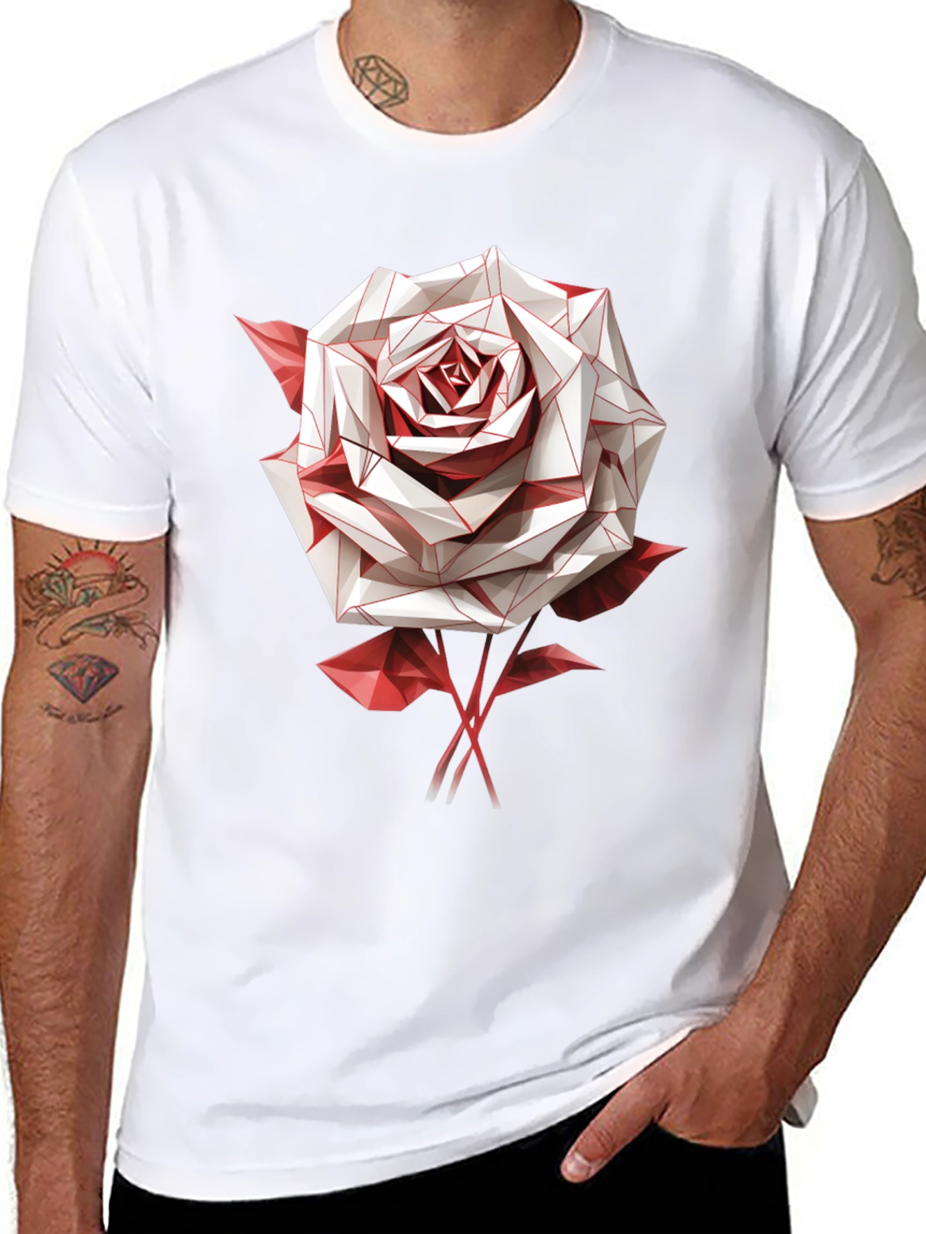 Geometric Rose Graphic Tee - Stylish Mens Black T-Shirt