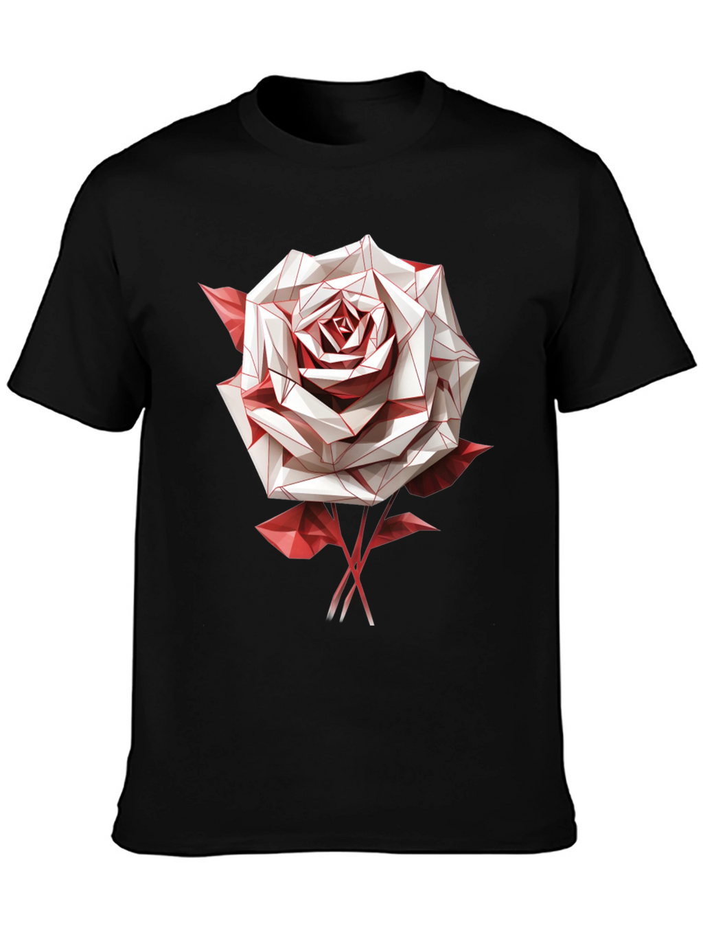 Geometric Rose Graphic Tee - Stylish Mens Black T-Shirt