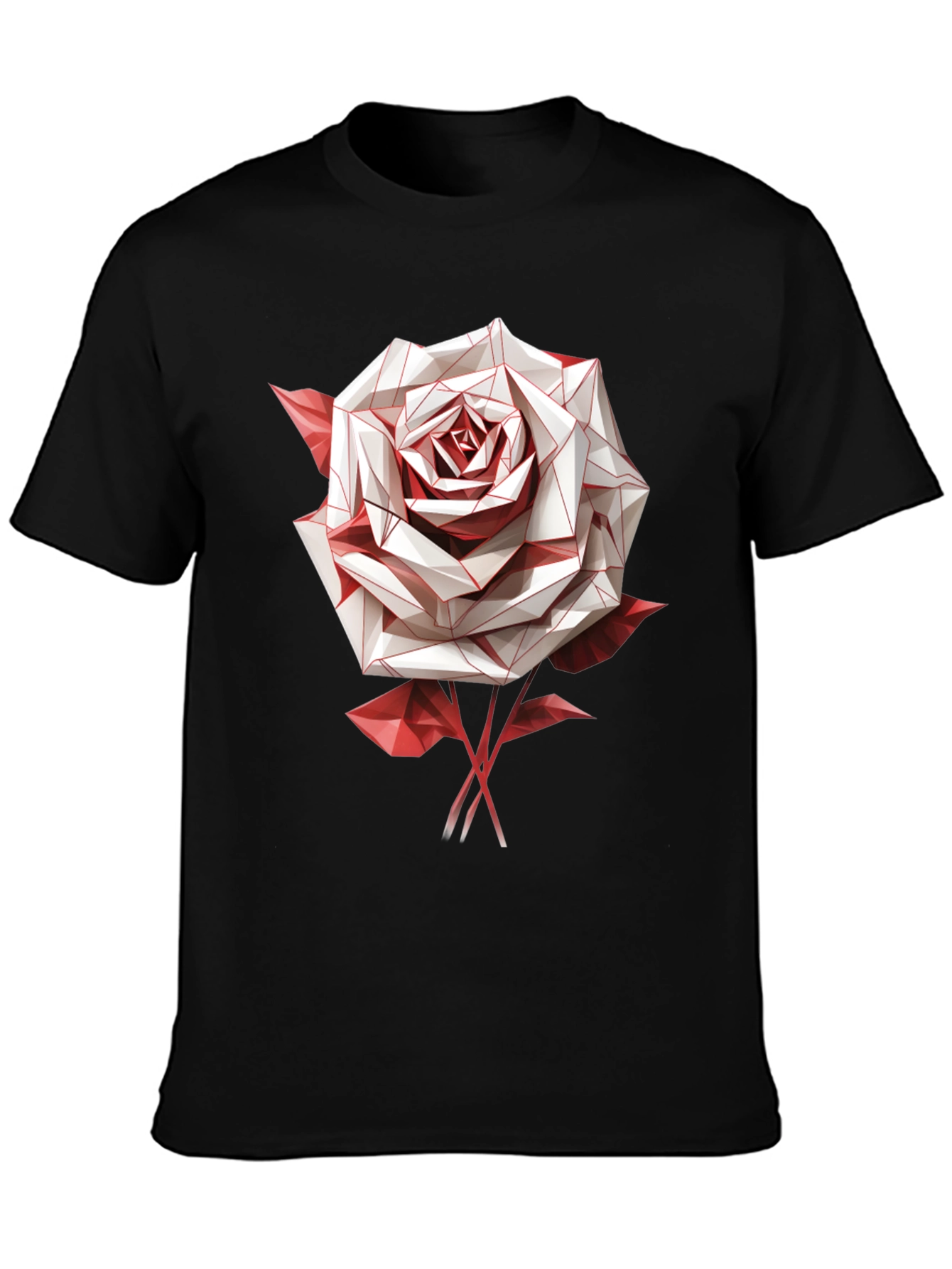 Geometric Rose Graphic Tee - Stylish Mens Black T-Shirt