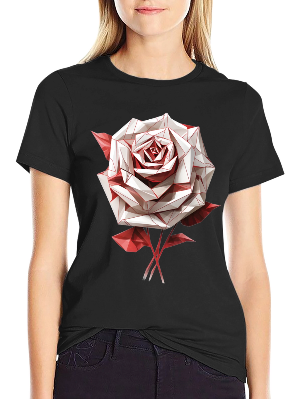 Geometric Rose Graphic Tee - Stylish Mens Black T-Shirt