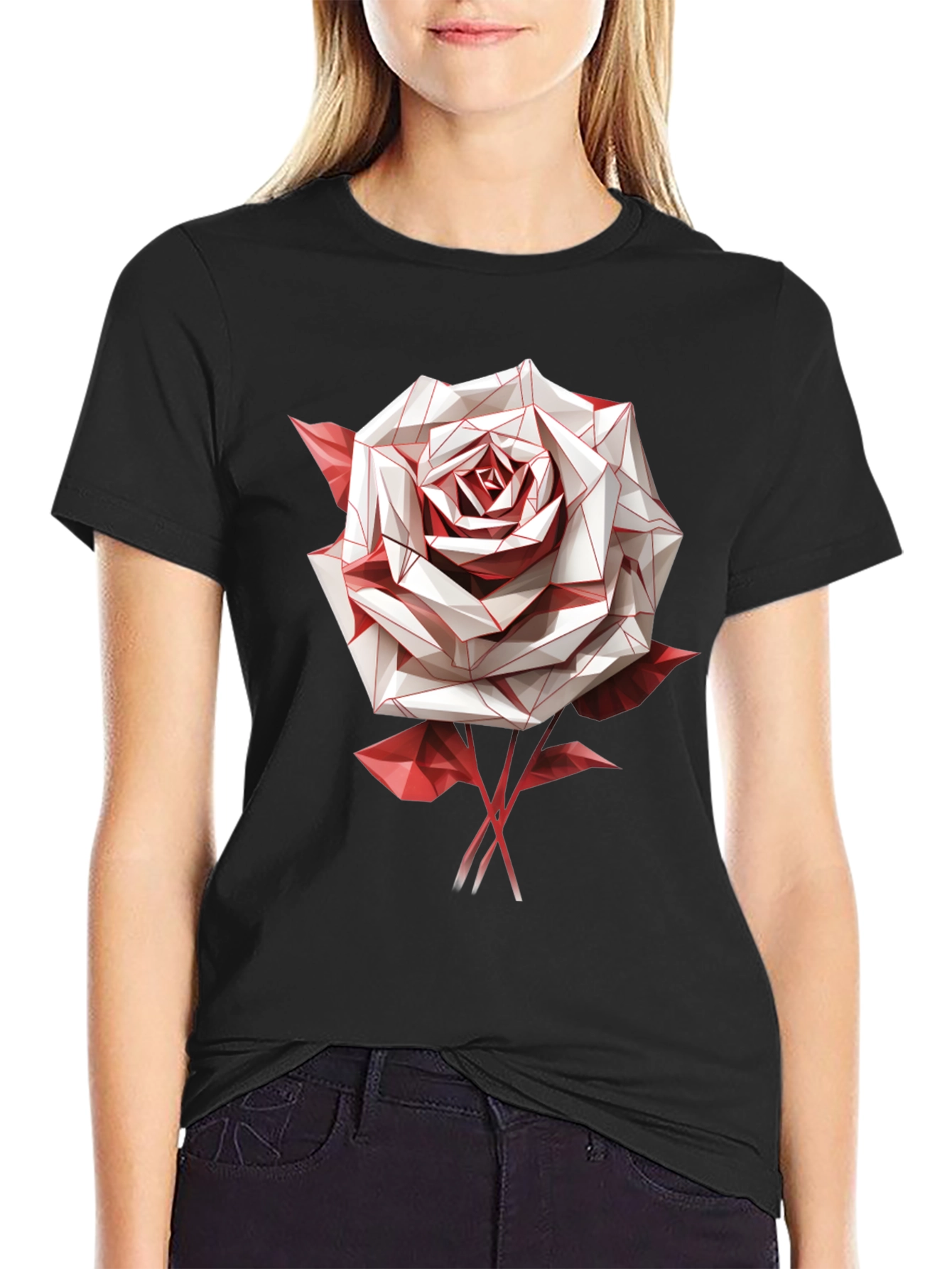 Geometric Rose Graphic Tee - Stylish Mens Black T-Shirt