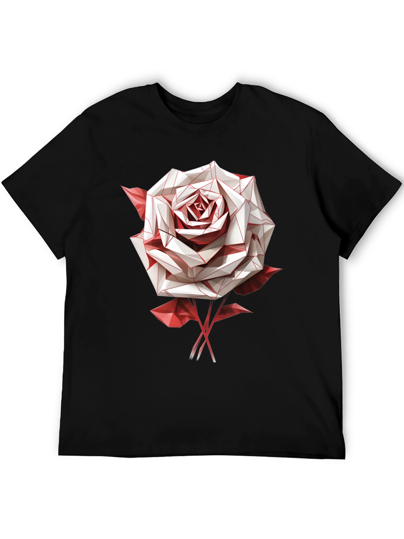 Geometric Rose Graphic Tee - Stylish Mens Black T-Shirt