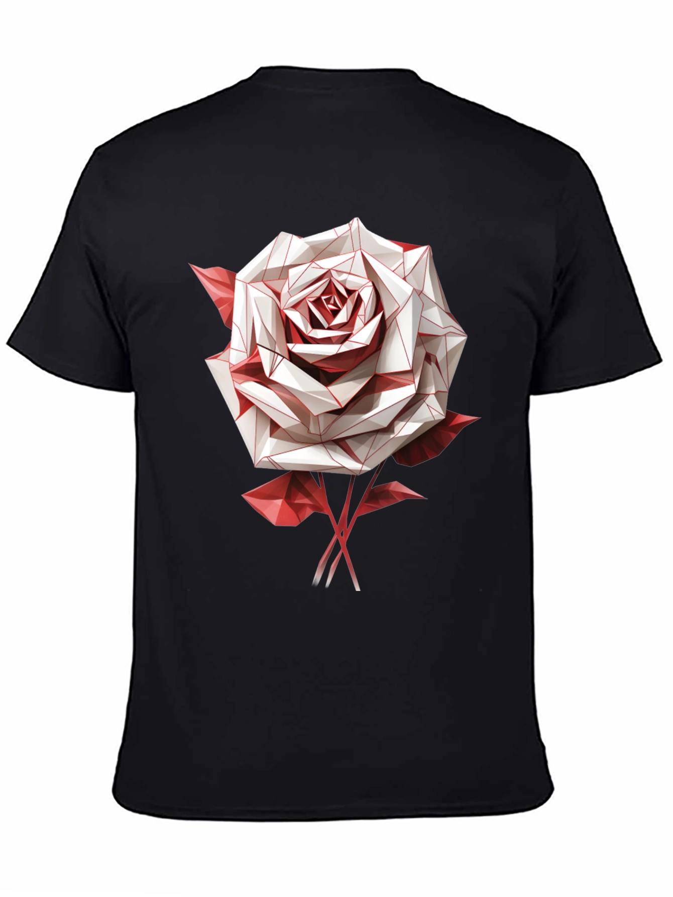 Geometric Rose Graphic Tee - Stylish Mens Black T-Shirt
