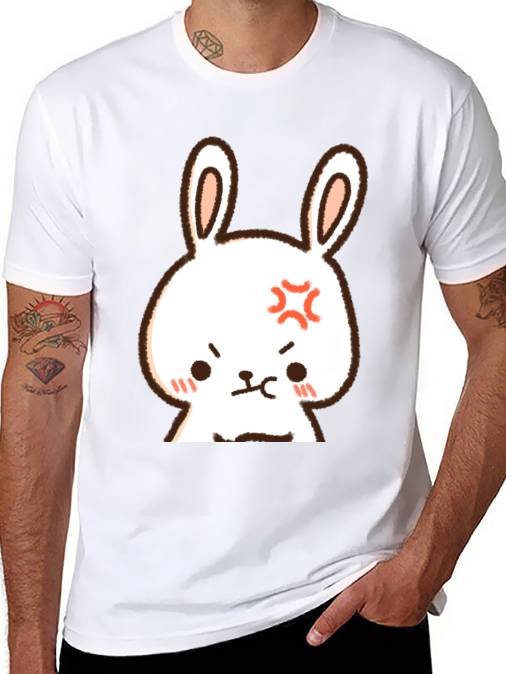 Angry Bunny Graphic Tee - Mens Black Cotton T-Shirt