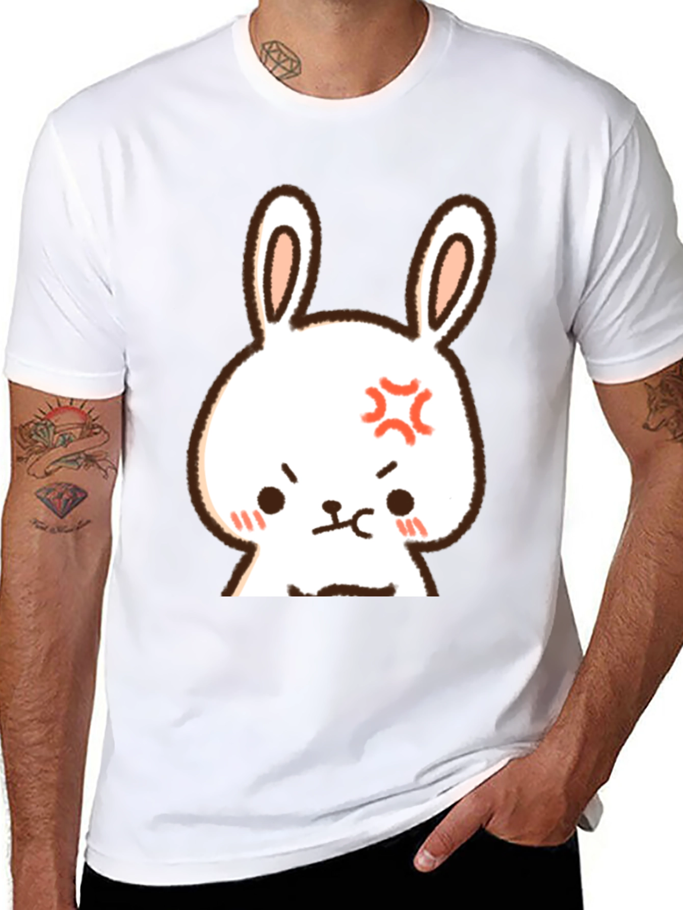 Angry Bunny Graphic Tee - Mens Black Cotton T-Shirt