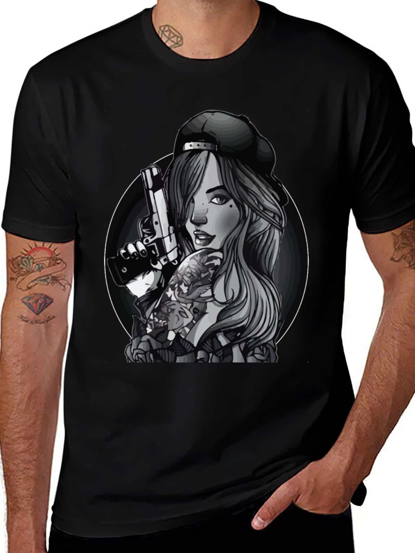 Gun Girl Graphic T-Shirt - Unisex Black Tee
