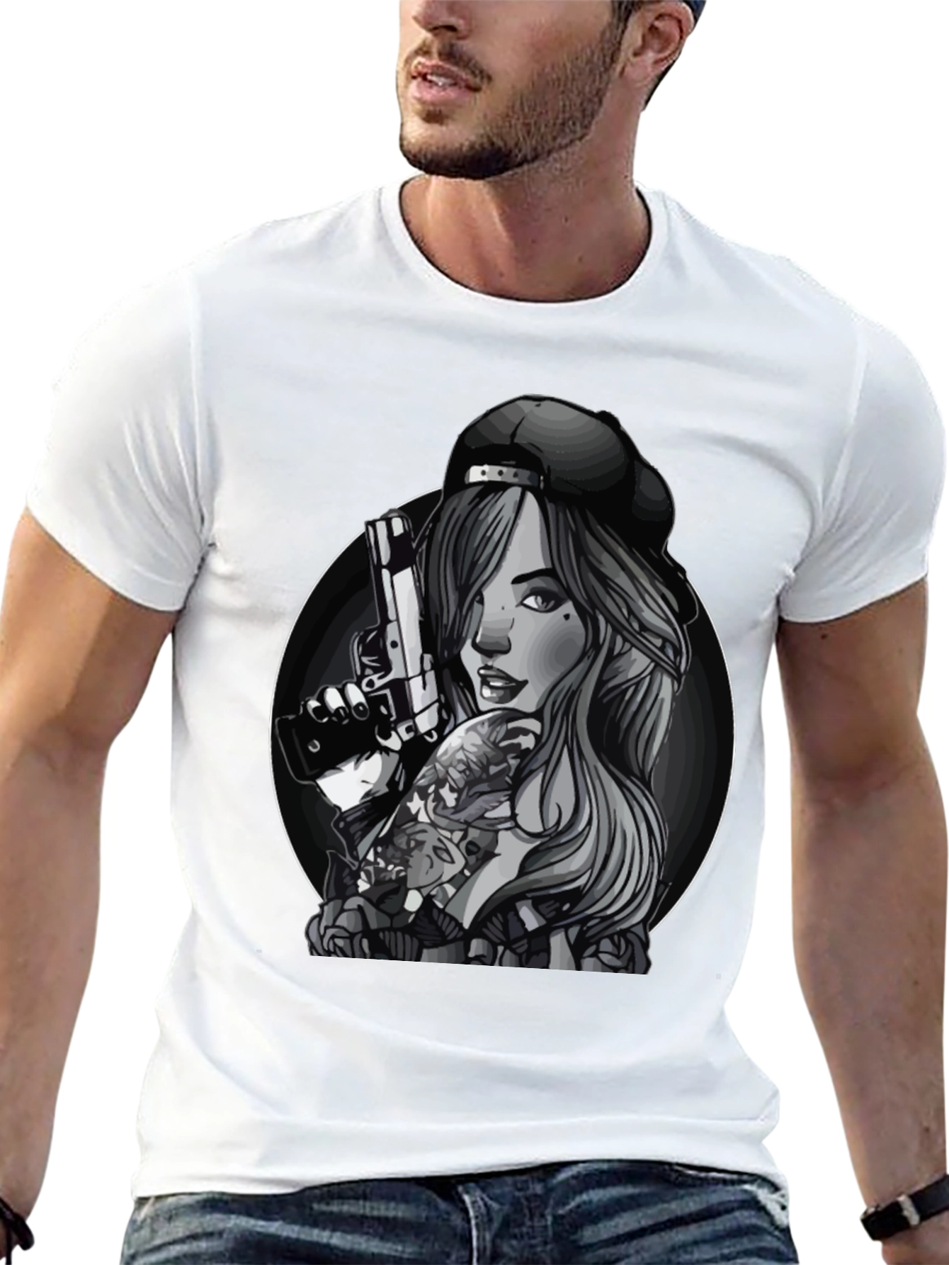 Gun Girl Graphic T-Shirt - Unisex Black Tee